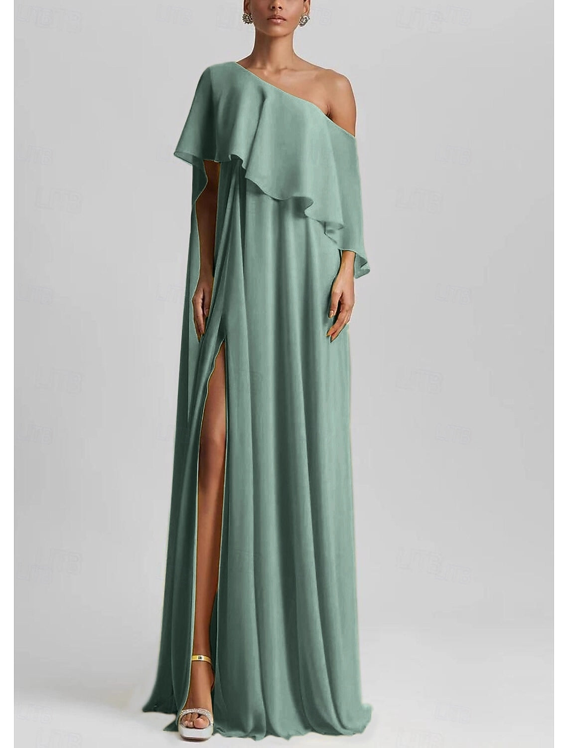 Elegant A-Line One Shoulder Zip Back Floor Length Prom Dress