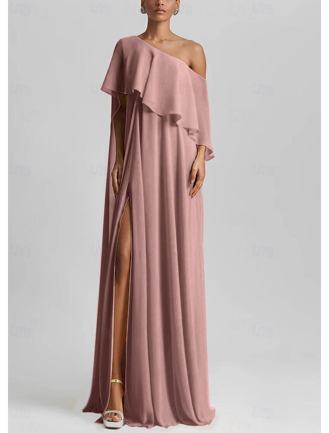Elegant A-Line One Shoulder Zip Back Floor Length Prom Dress
