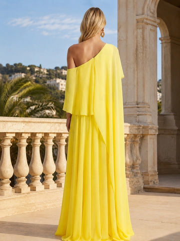 Elegant A-Line One Shoulder Zip Back Floor Length Prom Dress