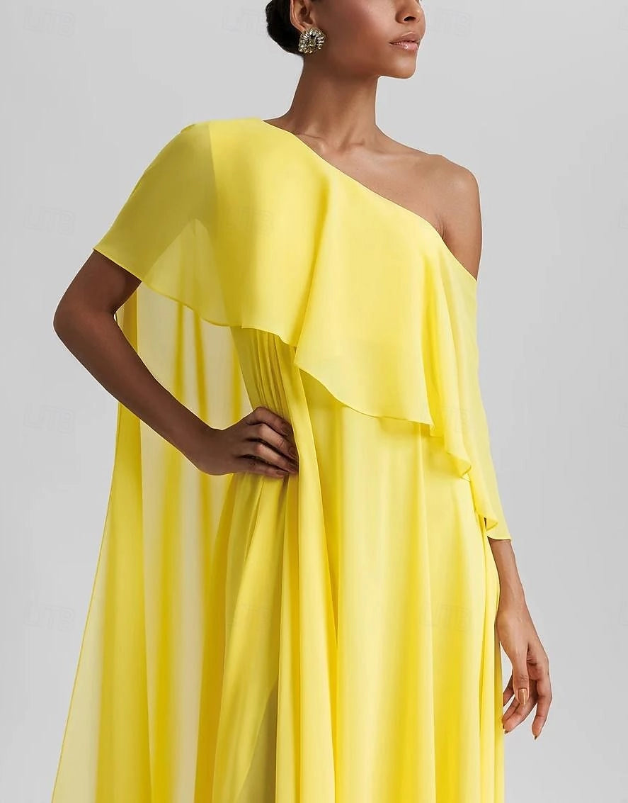 Elegant A-Line One Shoulder Zip Back Floor Length Prom Dress