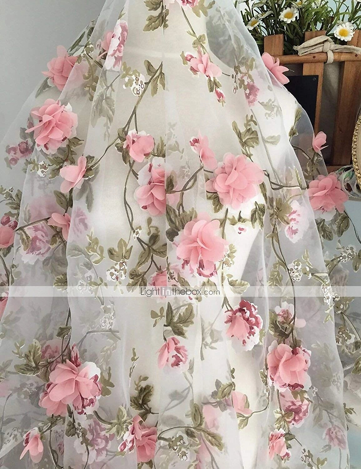 Champagne Floral ALine Round Sleeveless KeyholeBack Midi Prom Dress
