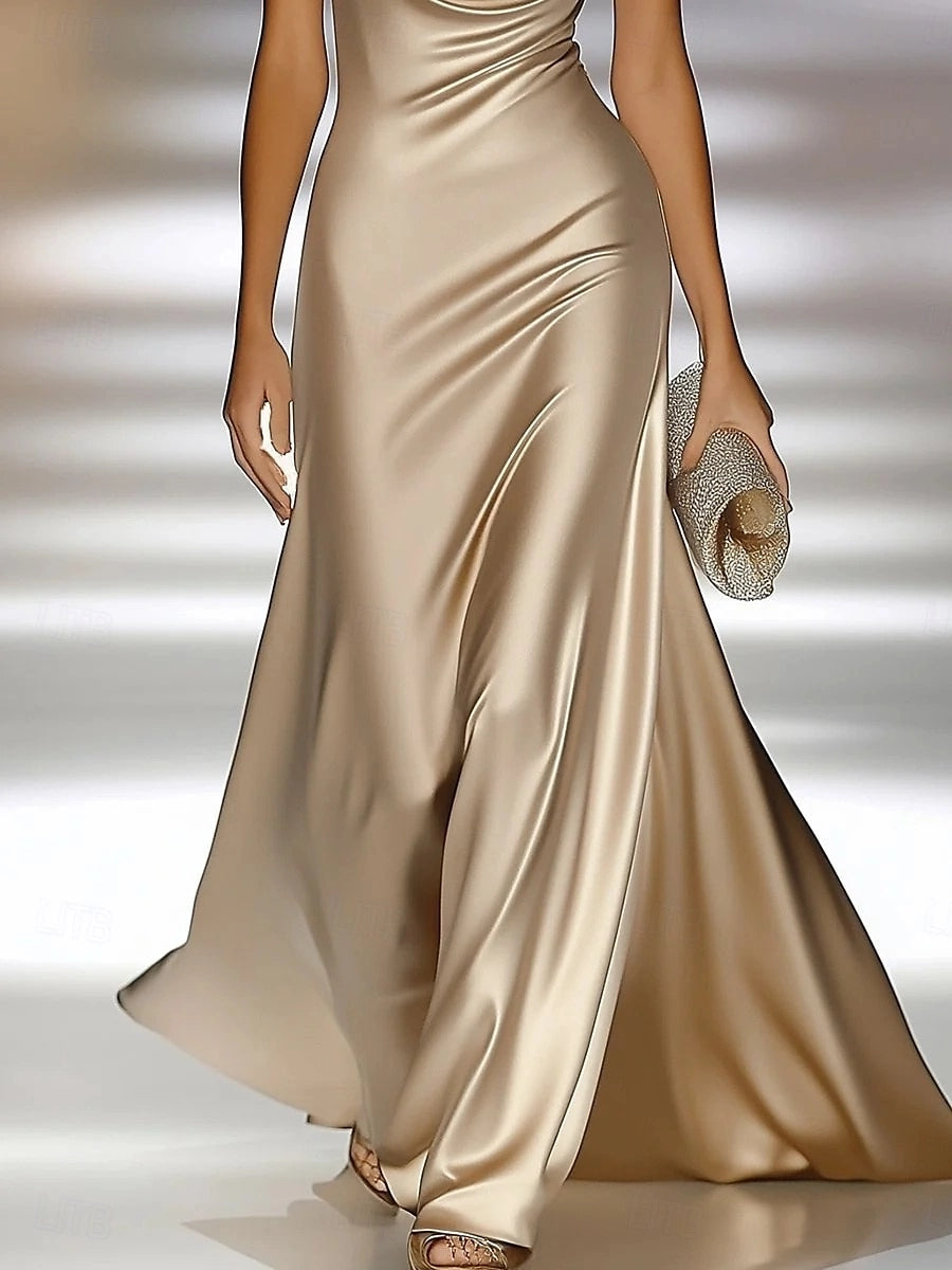 Champagne Mermaid Halter Zip Back Floor Length Prom Dress