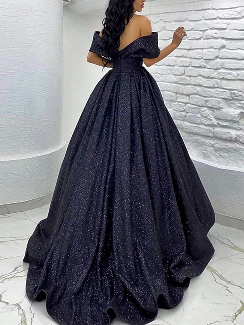 Gorgeous A-Line Off Shoulder Zip Back Floor Length Prom Dress