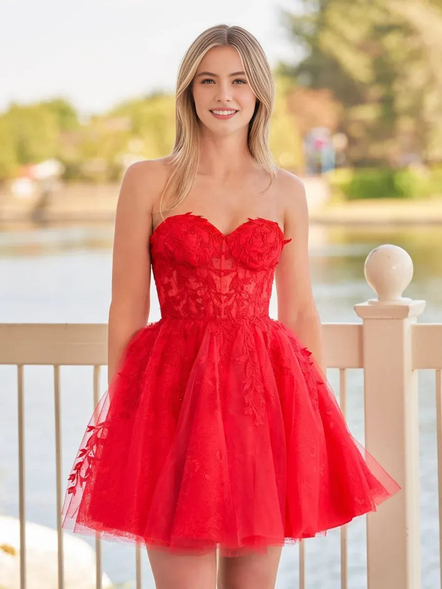 Fairy-Tale A-line Strapless Tulle Mini Corset Back Homecoming Dress