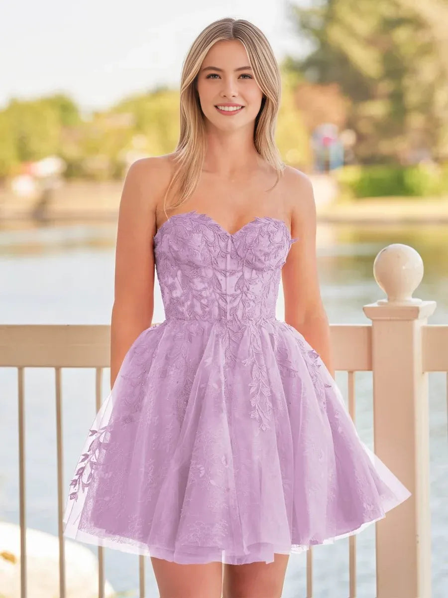 Fairy-Tale A-line Strapless Tulle Mini Corset Back Homecoming Dress
