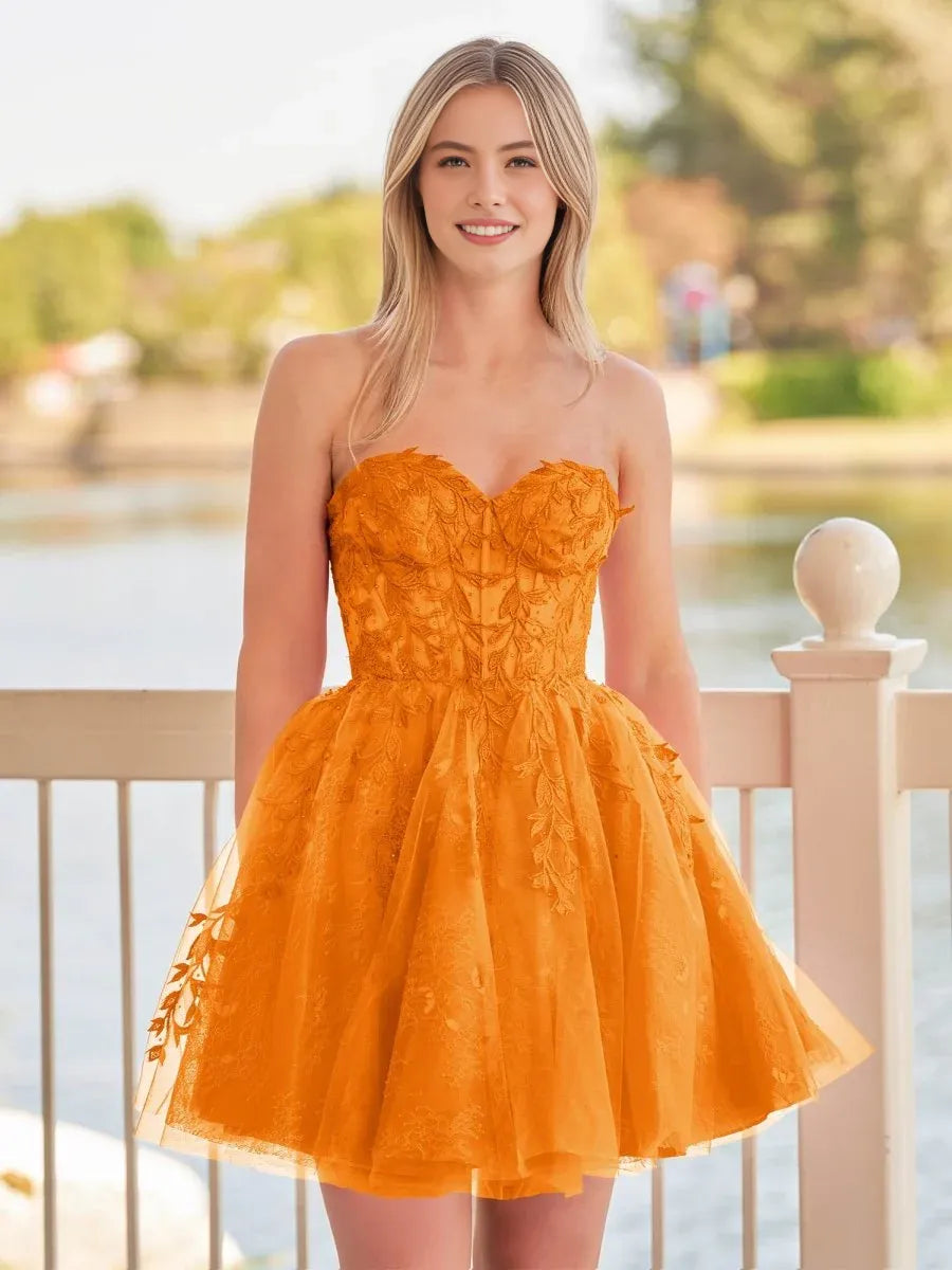 Fairy-Tale A-line Strapless Tulle Mini Corset Back Homecoming Dress