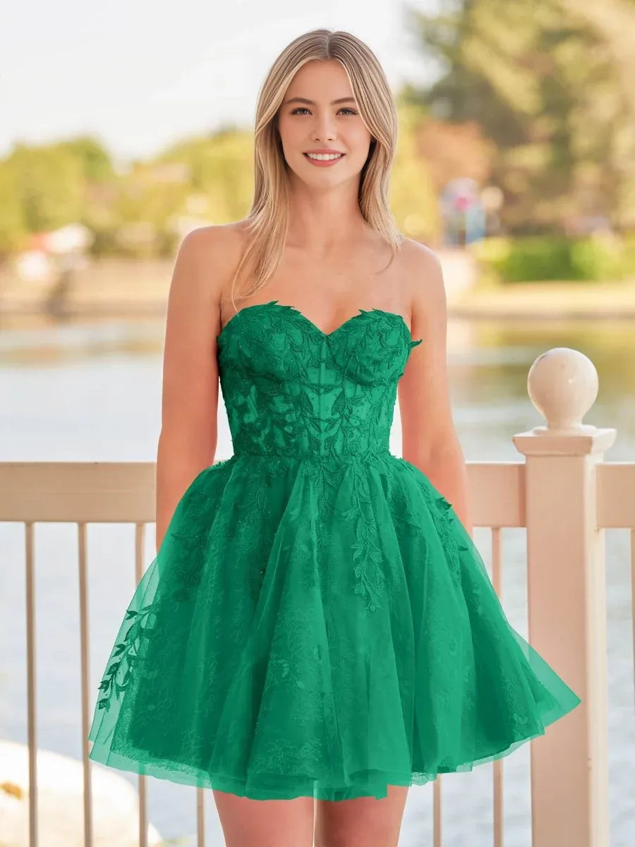 Fairy-Tale A-line Strapless Tulle Mini Corset Back Homecoming Dress