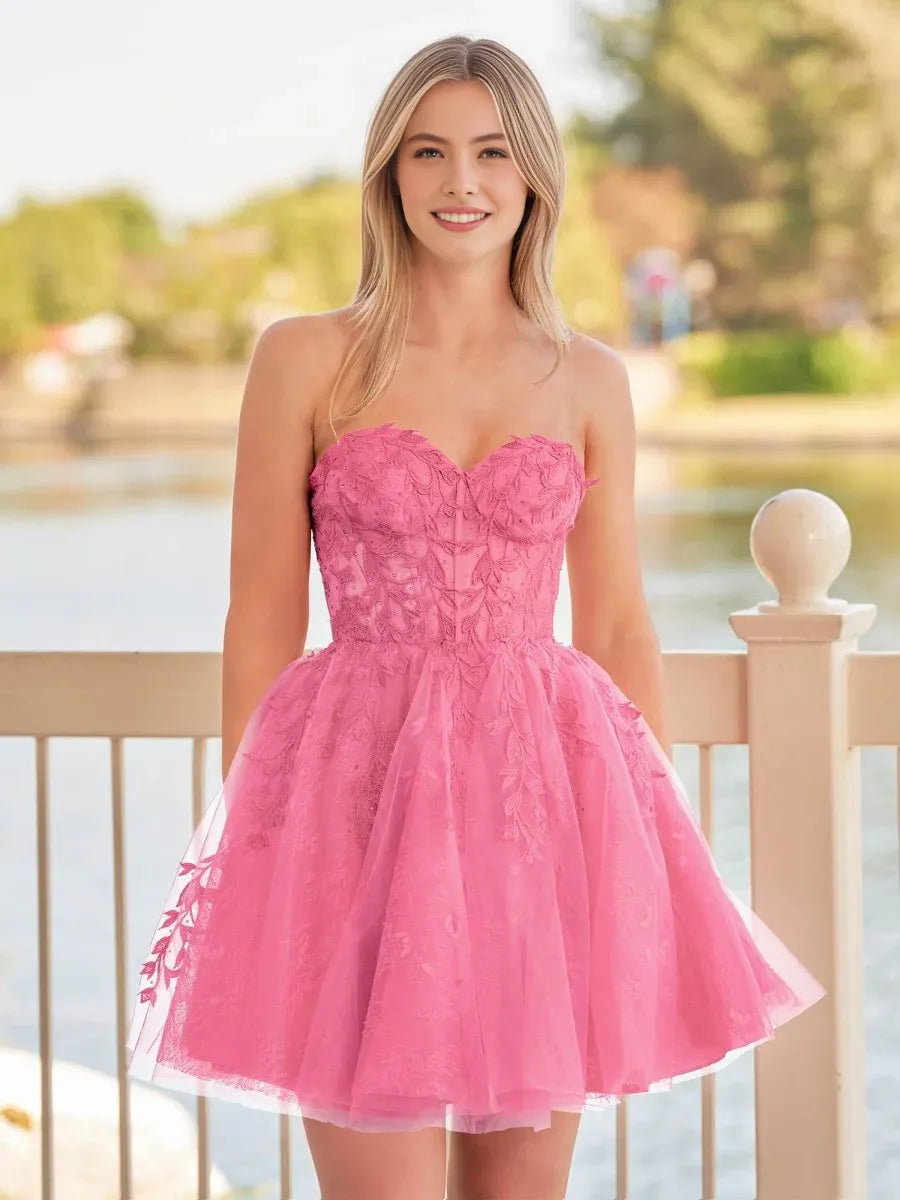 Fairy-Tale A-line Strapless Tulle Mini Corset Back Homecoming Dress