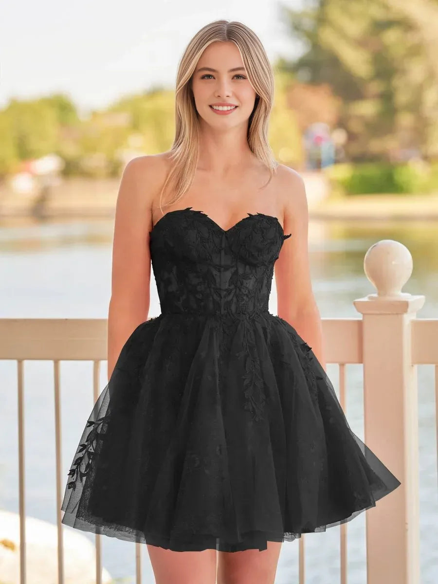 Fairy-Tale A-line Strapless Tulle Mini Corset Back Homecoming Dress