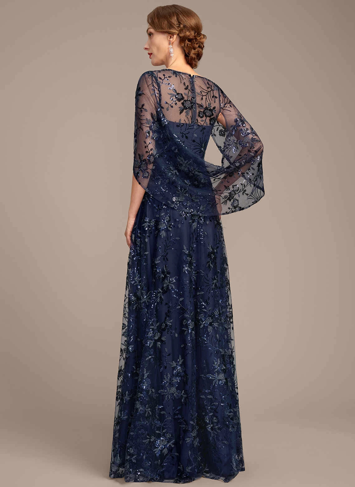 Vedress Illusion Mesh Back Long A‑Line Evening Gown Back View