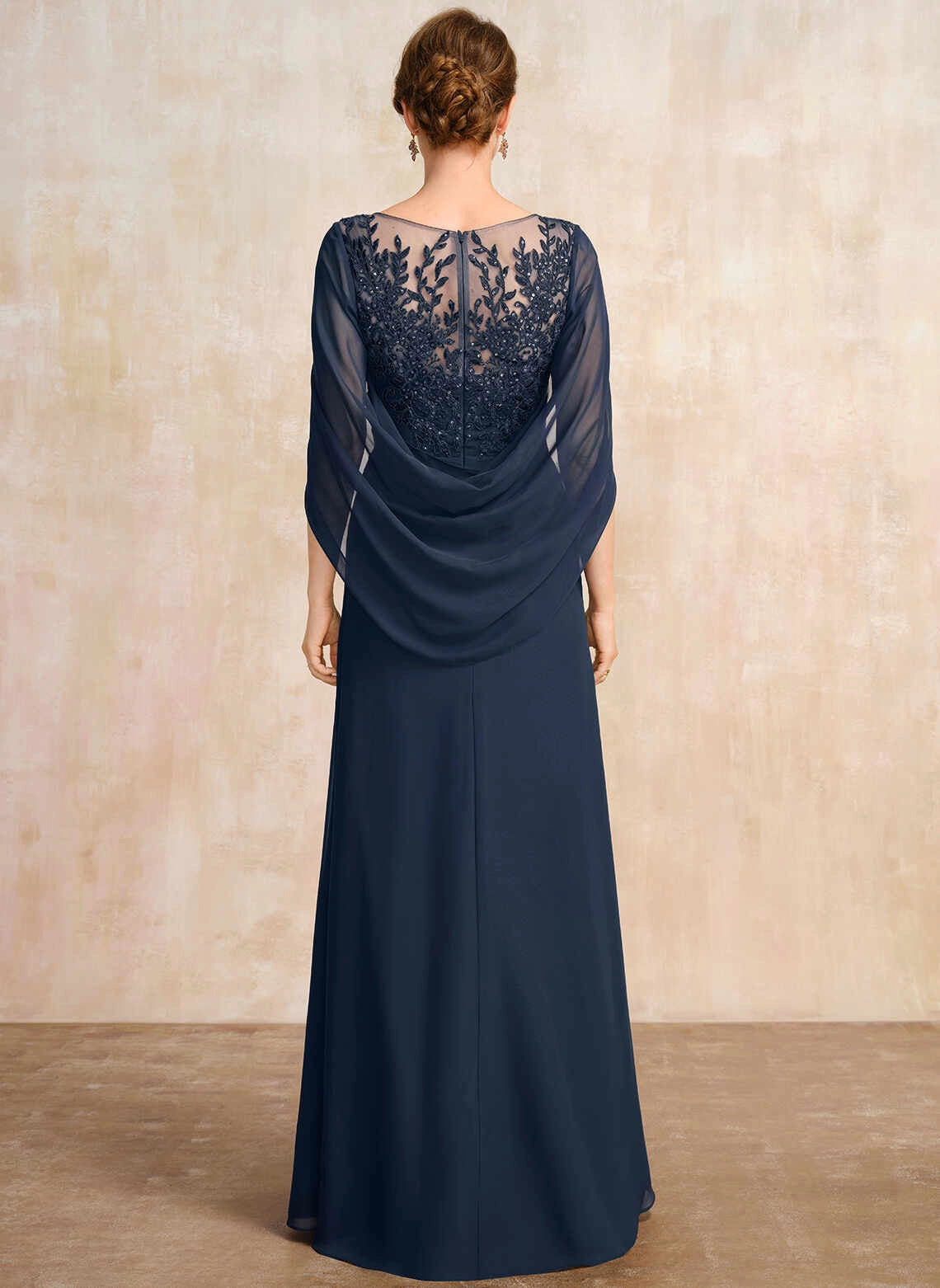 Vedress Illusion Back Draped Chiffon Floor‑Length Gown Back View