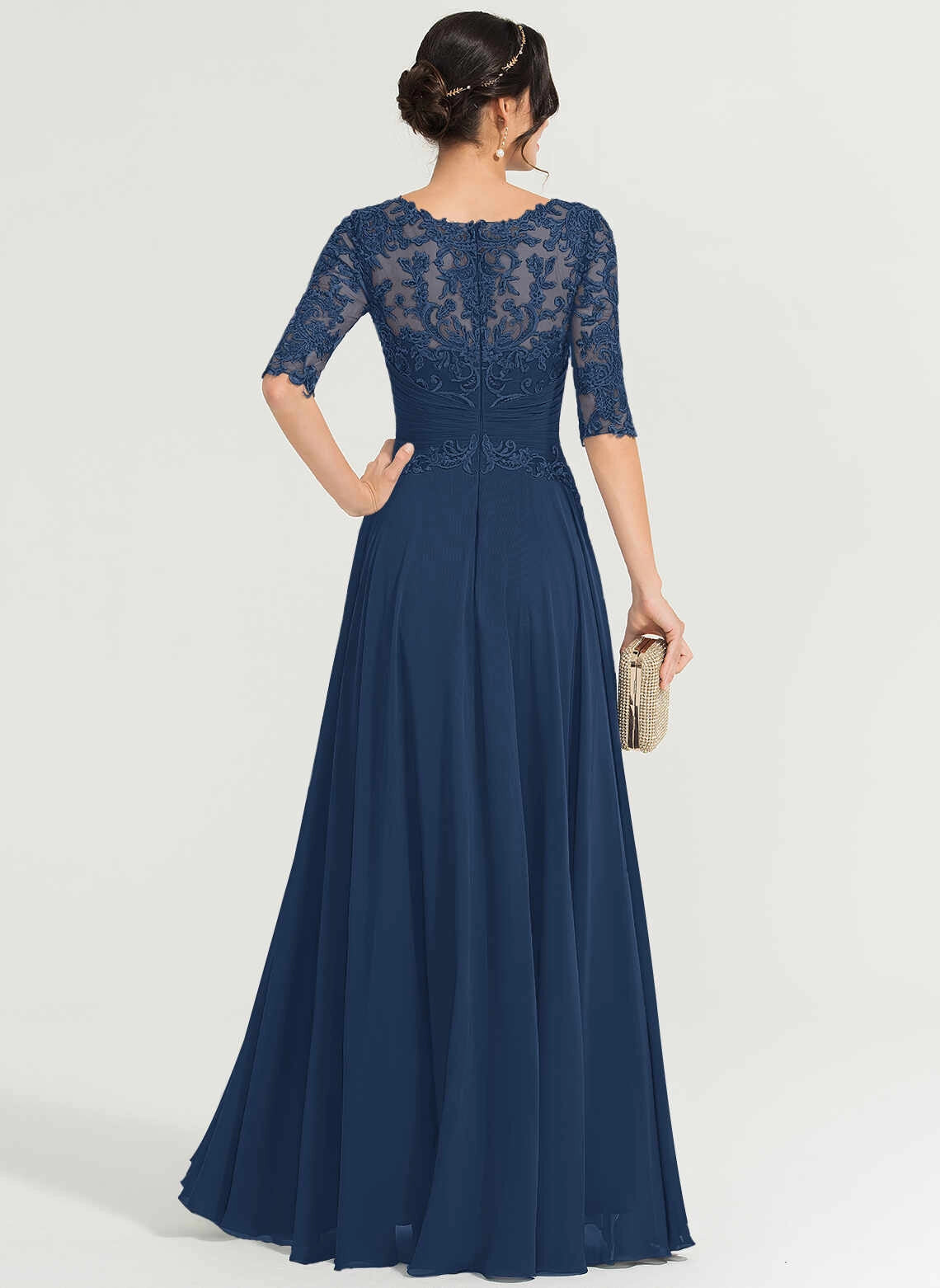 Vedress Sheer Lace Zipper Back Floor‑Length Evening Gown Back View