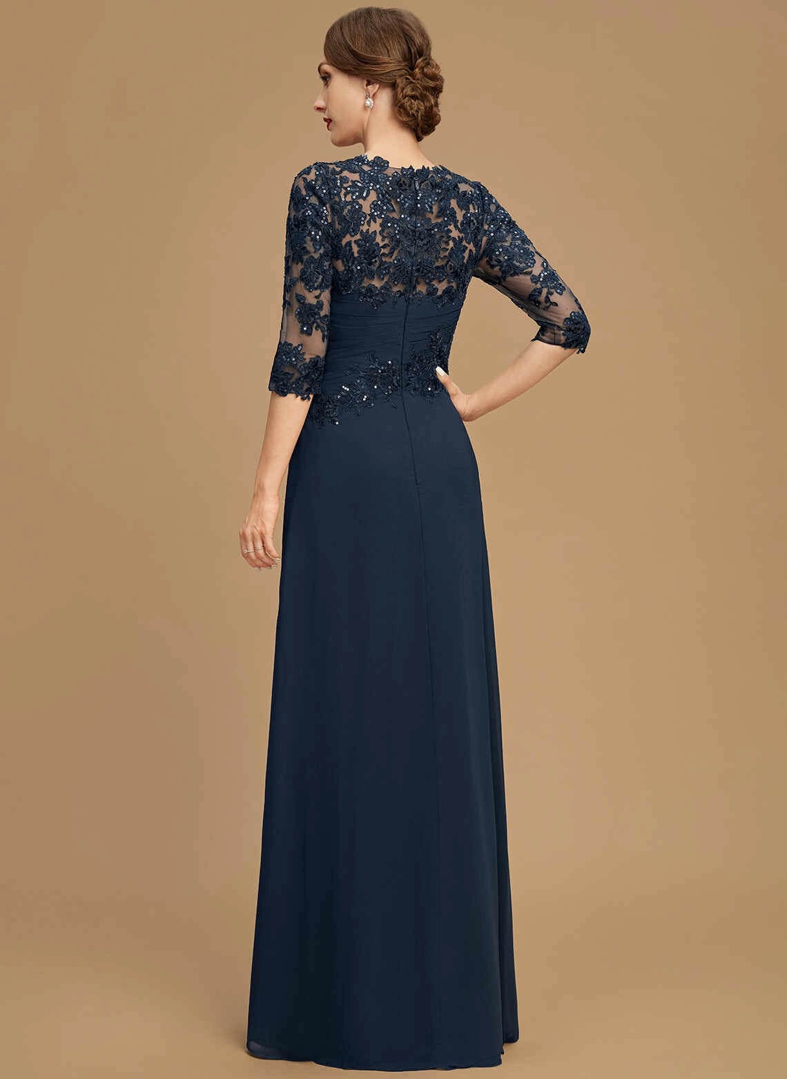 Vedress Sheer Lace Zipper Back Floor‑Length Evening Gown Back View