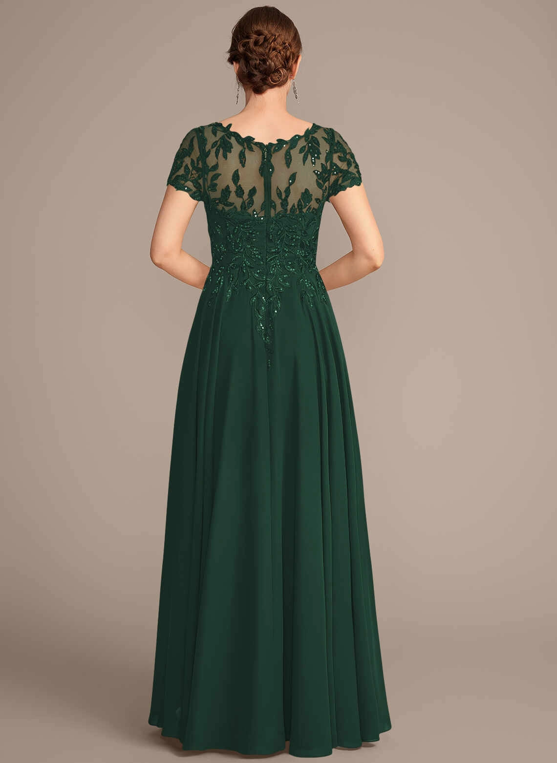 Elegant A‑Line Bateau Short Sleeve Illusion Back Long Mother Of The Bride Dress