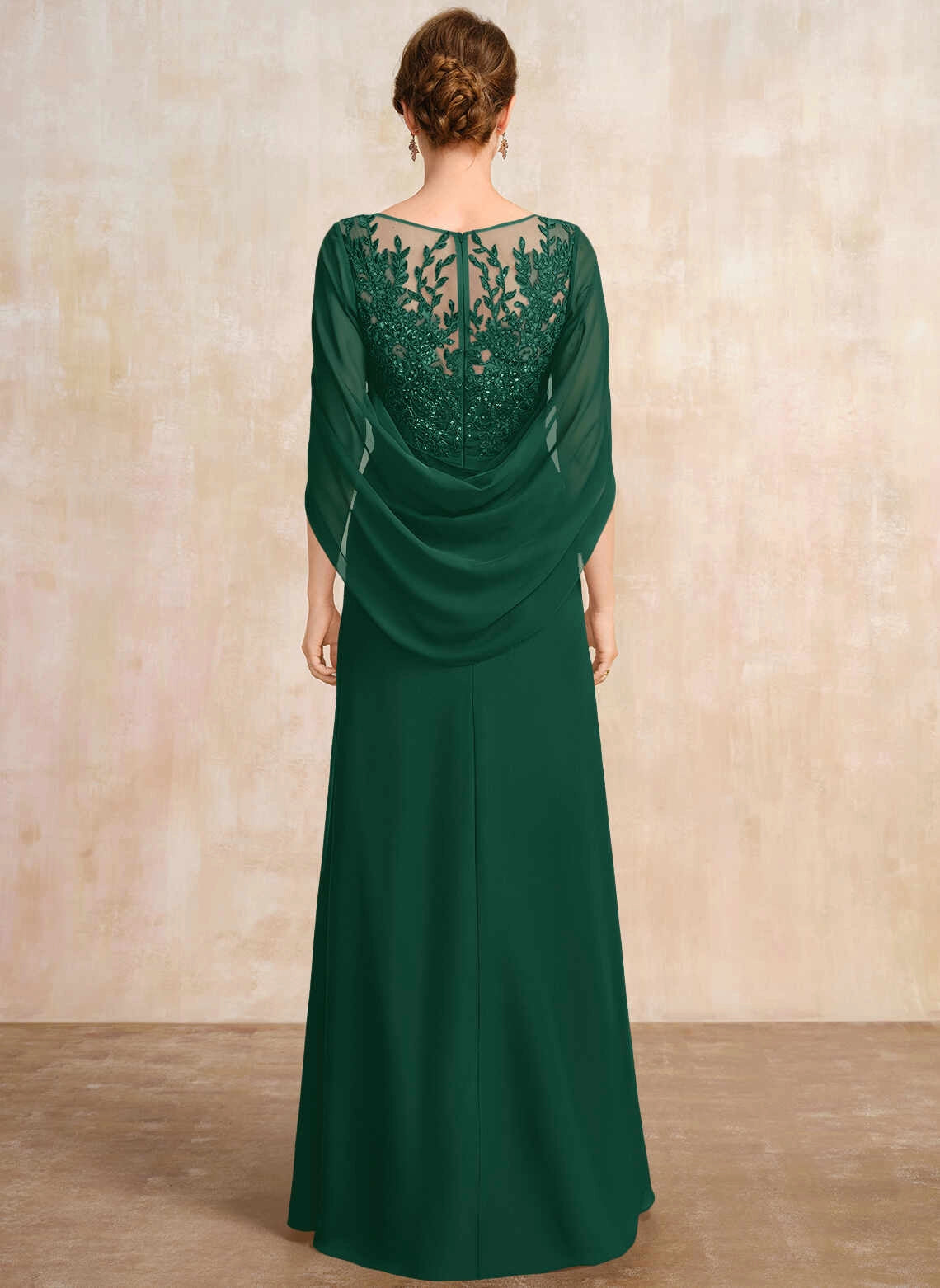 Elegant A‑Line Illusion Neck Cape Sleeve Floor‑Length Mother Of The Bride Dress