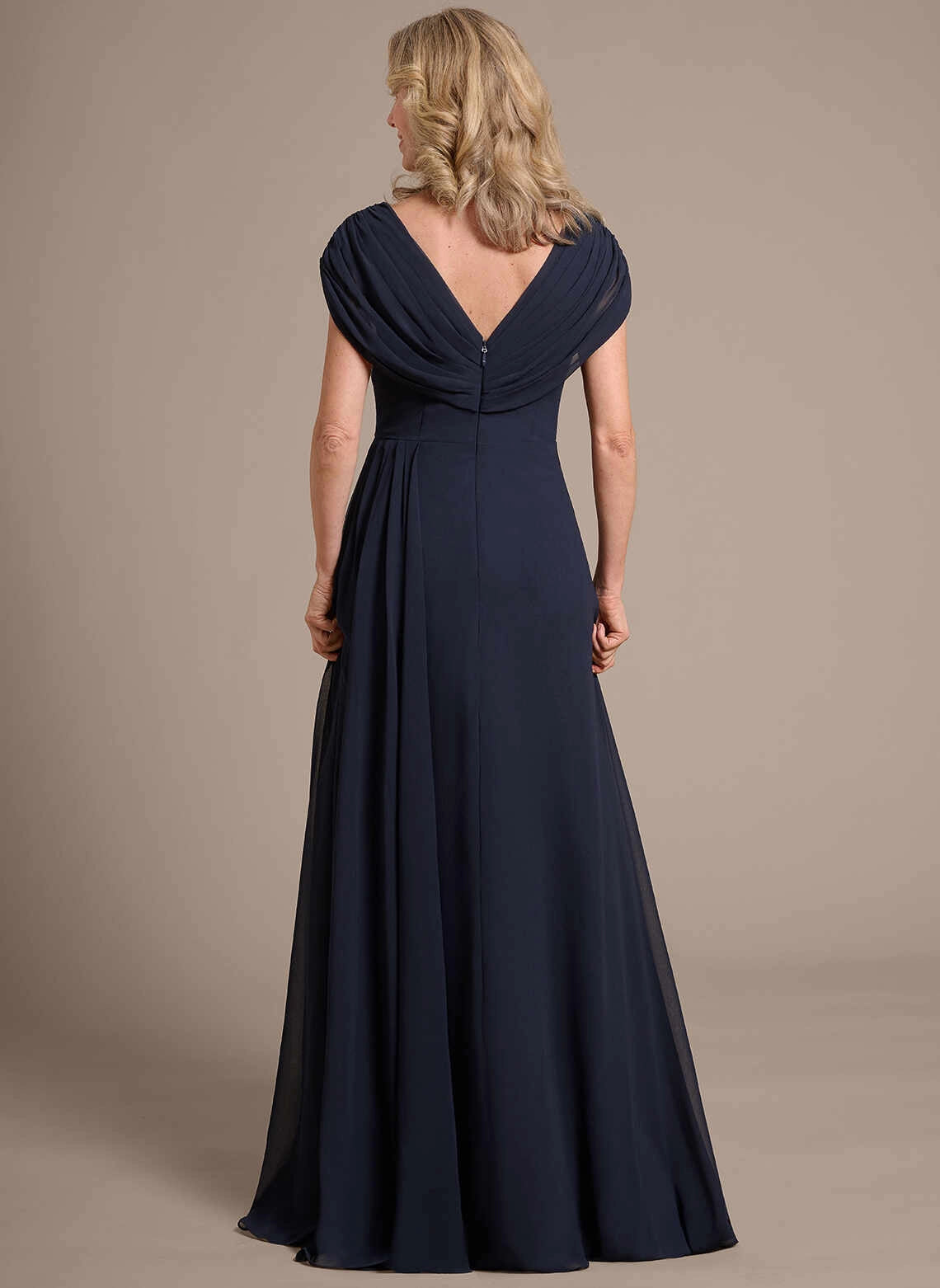 Classic A‑Line V‑Neck Cap Sleeve Zipper Back Floor‑Length Mother Of The Bride Dress