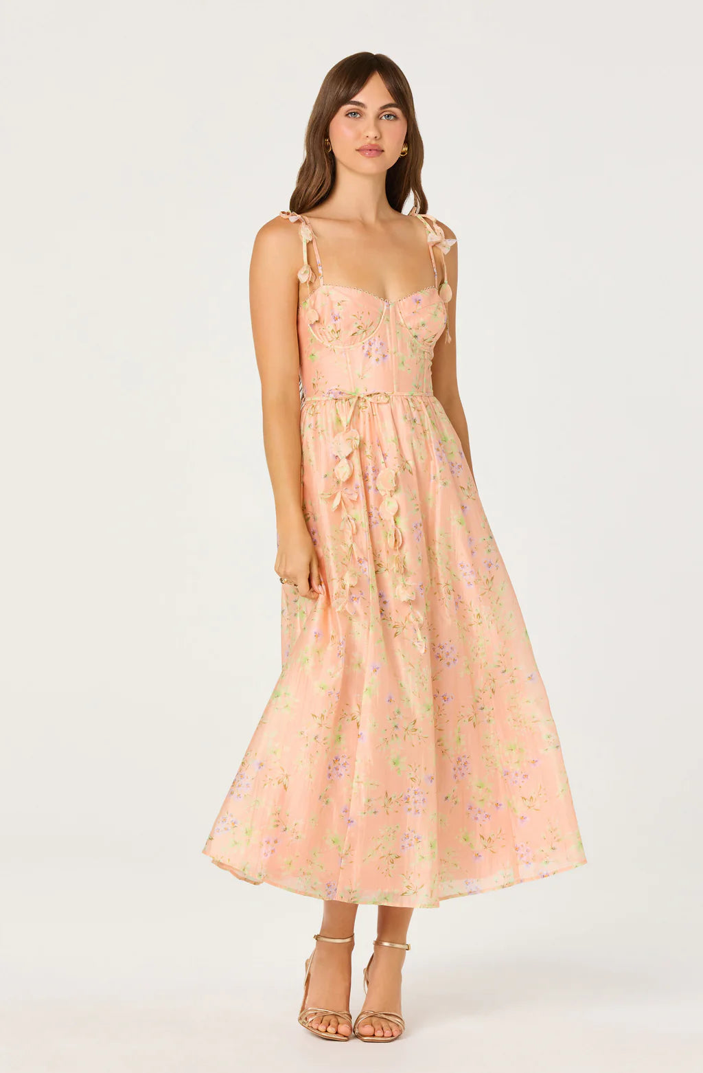 Romantic A Line Sweetheart Organza Midi Floral Casual Dress