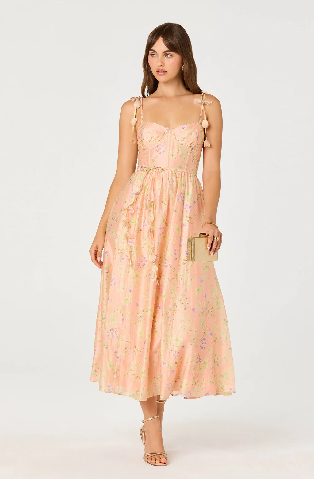Romantic A Line Sweetheart Organza Midi Floral Casual Dress