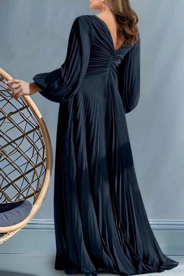 Flowy A-Line V Neck Long Sleeve Zip Back Floor Length Mother Of The Bride Dress
