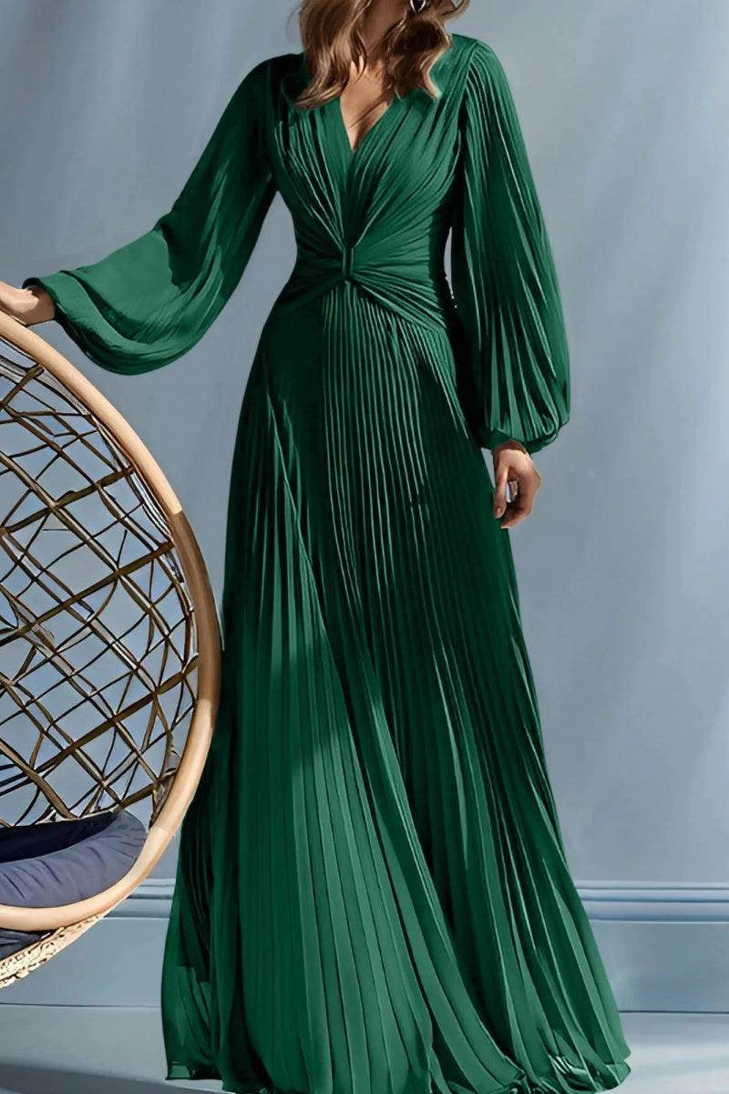 Flowy A-Line V Neck Long Sleeve Zip Back Floor Length Mother Of The Bride Dress