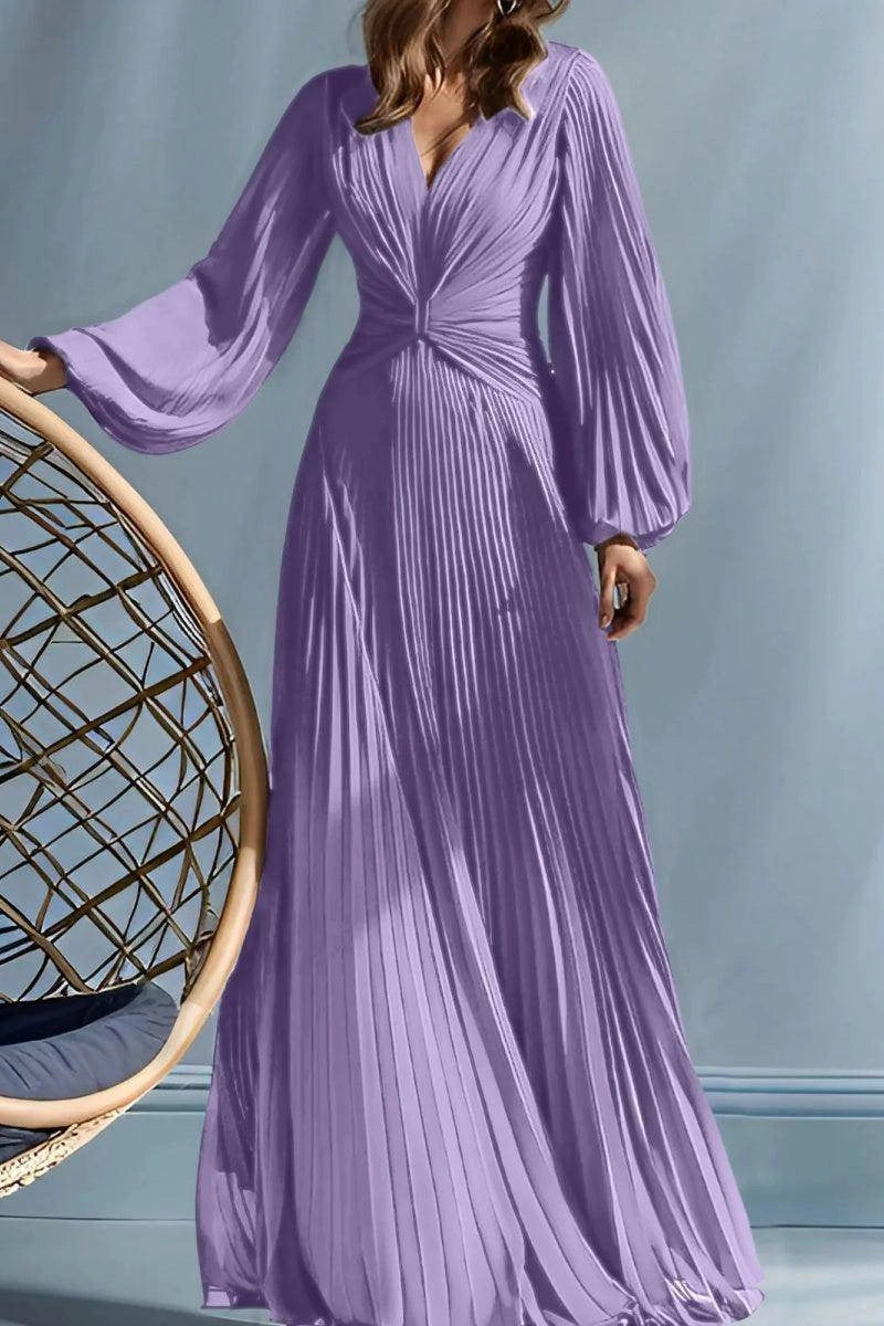 Flowy A-Line V Neck Long Sleeve Zip Back Floor Length Mother Of The Bride Dress