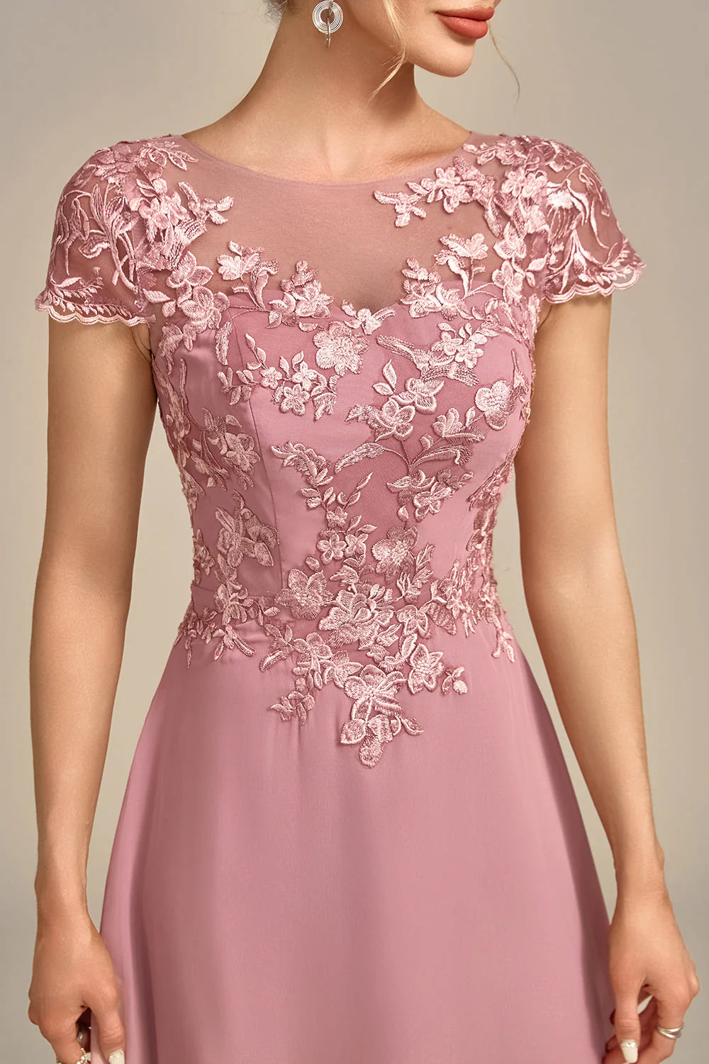 Delicate Aline Bateau Neck Chiffon Lace Mother of the Bride Dress Midi Cocktail Dress