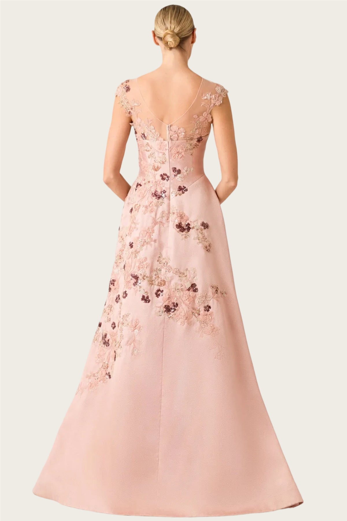 Elegant Aline Illusionneck Satin Maxi Sequin Mother of the Bride Dress Floral Embroidery EveningGown