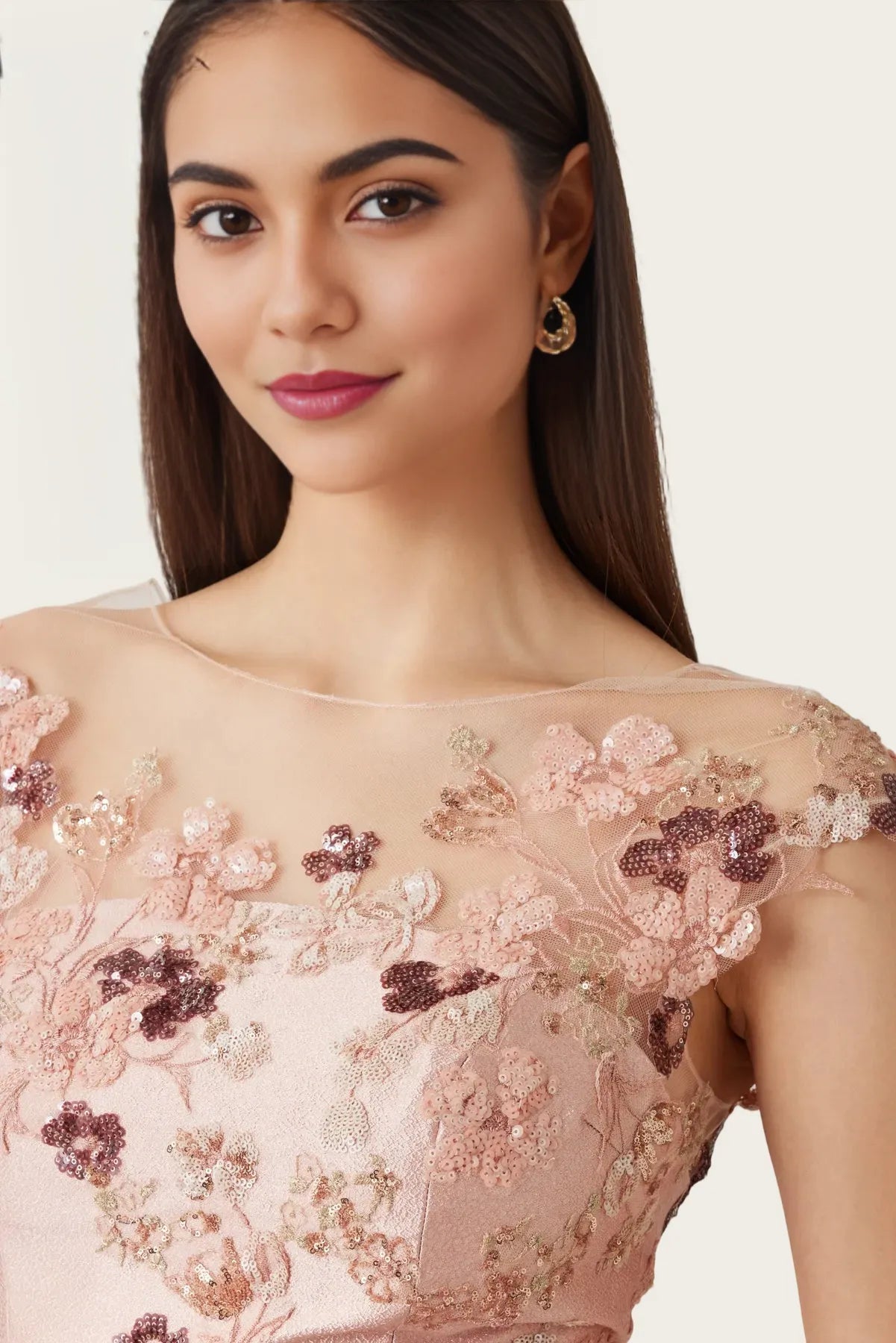 Elegant Aline Illusionneck Satin Maxi Sequin Mother of the Bride Dress Floral Embroidery EveningGown