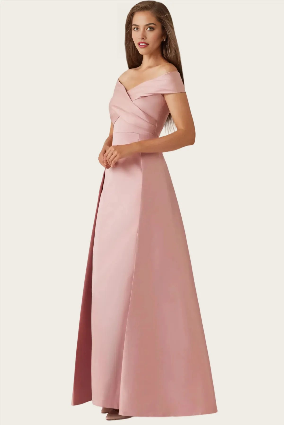 Formal Aline Off Shoulder Satin Mother of the Bride Dress Maxi Wrap Overlay Evening Gown