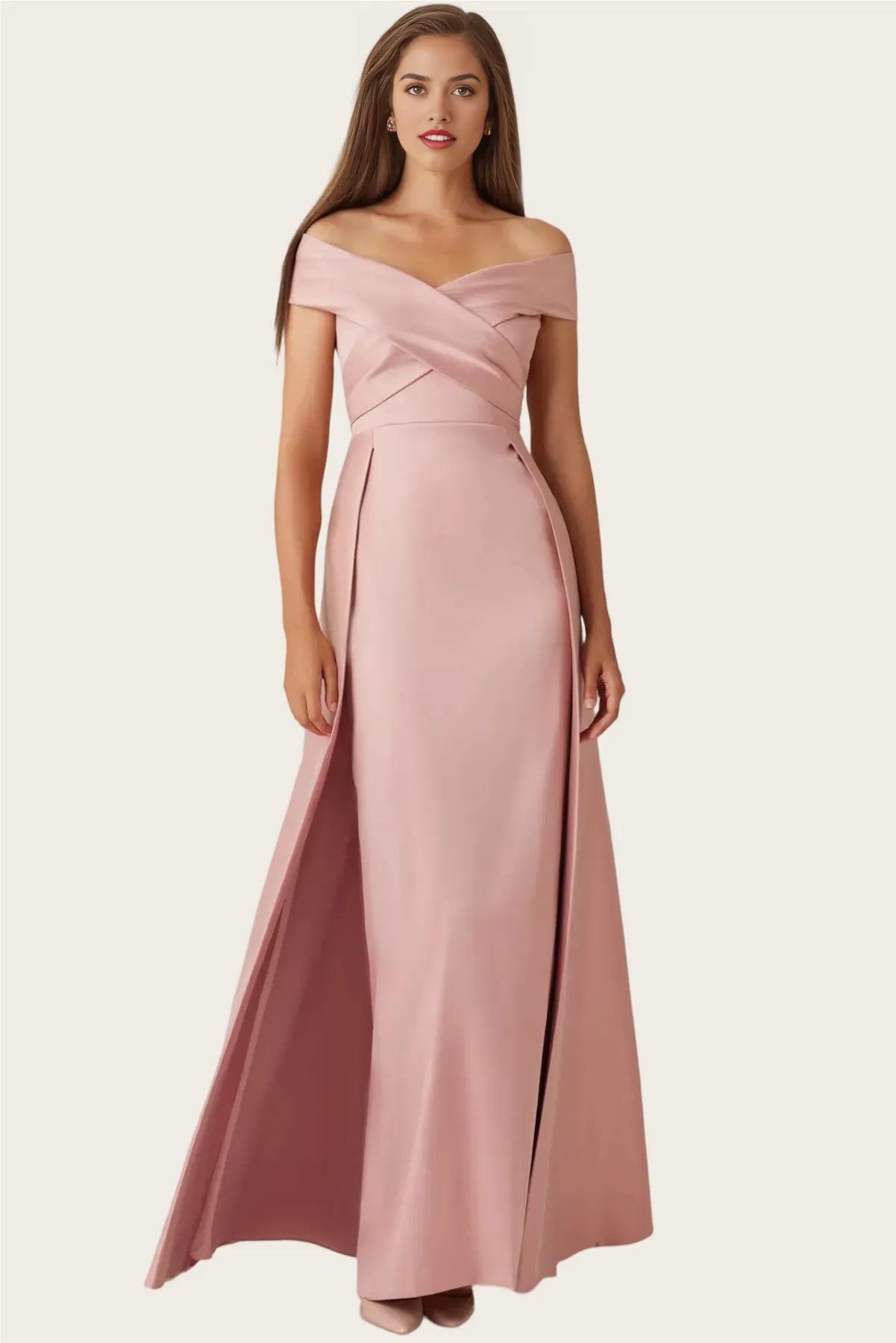 Formal Aline Off Shoulder Satin Mother of the Bride Dress Maxi Wrap Overlay Evening Gown
