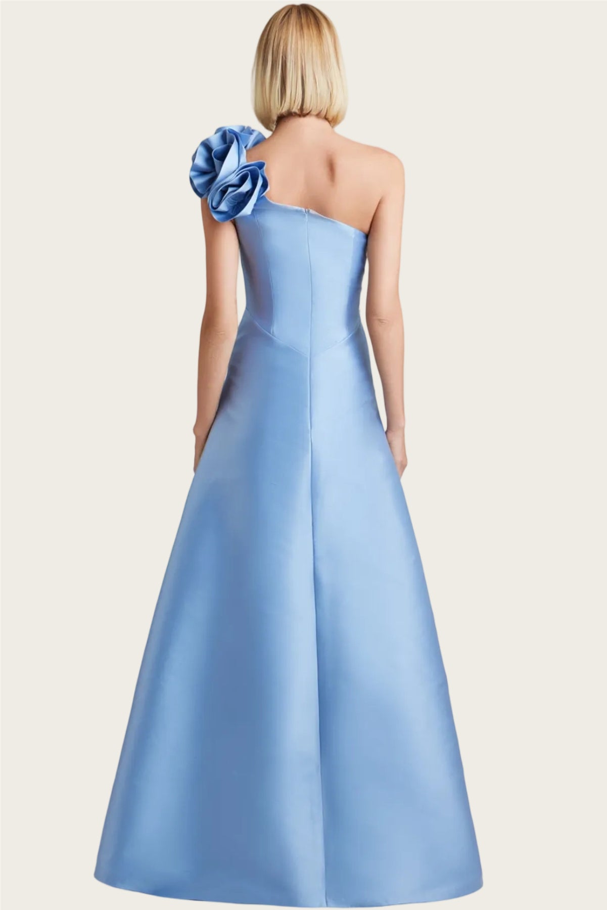 Elegant Aline One Shoulder Satin Maxi Flower Beaded Evening Gown