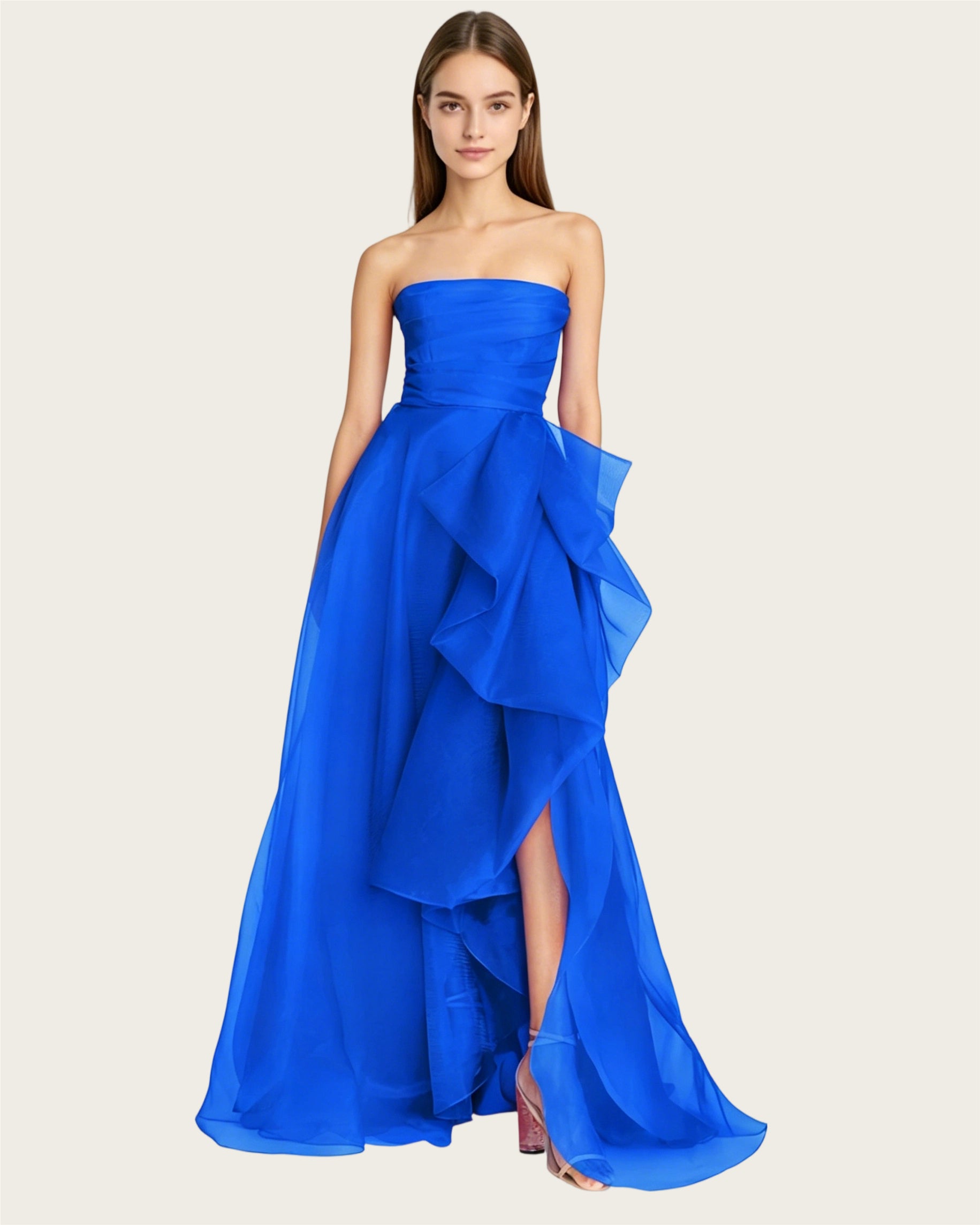 Aline Strapless Chiffon FloorLength Ruffled Formal Evening Dress Draped Gown