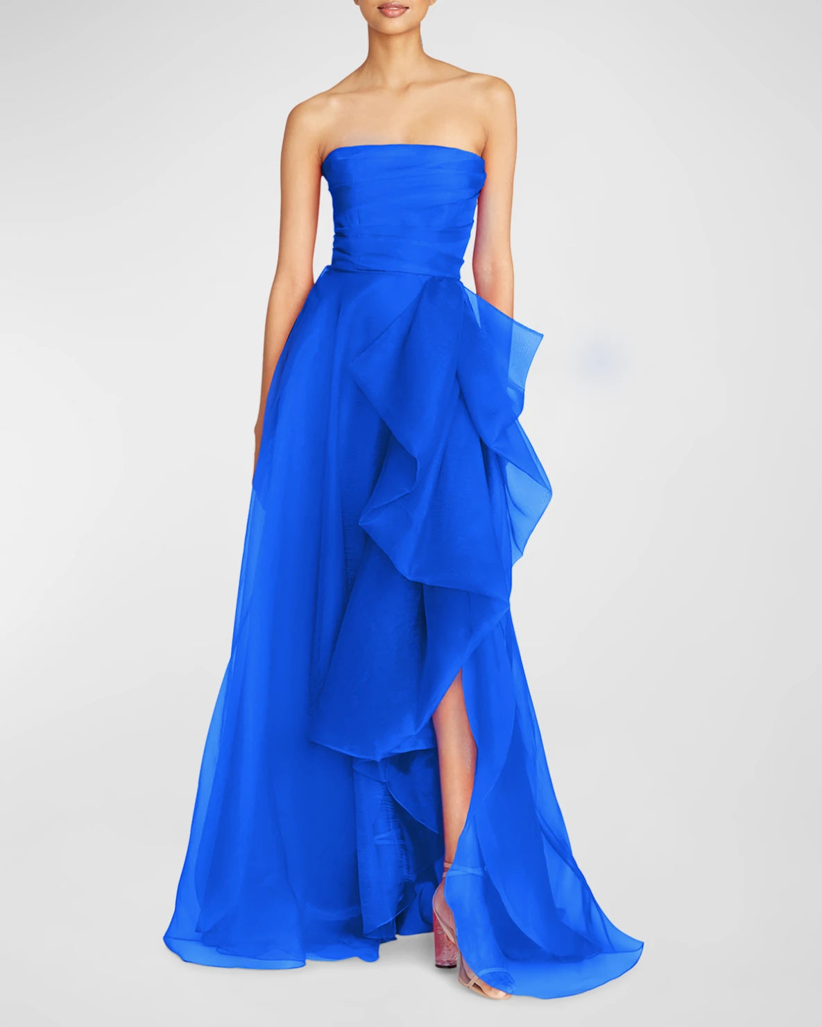 Aline Strapless Chiffon FloorLength Ruffled Formal Evening Dress Draped Gown