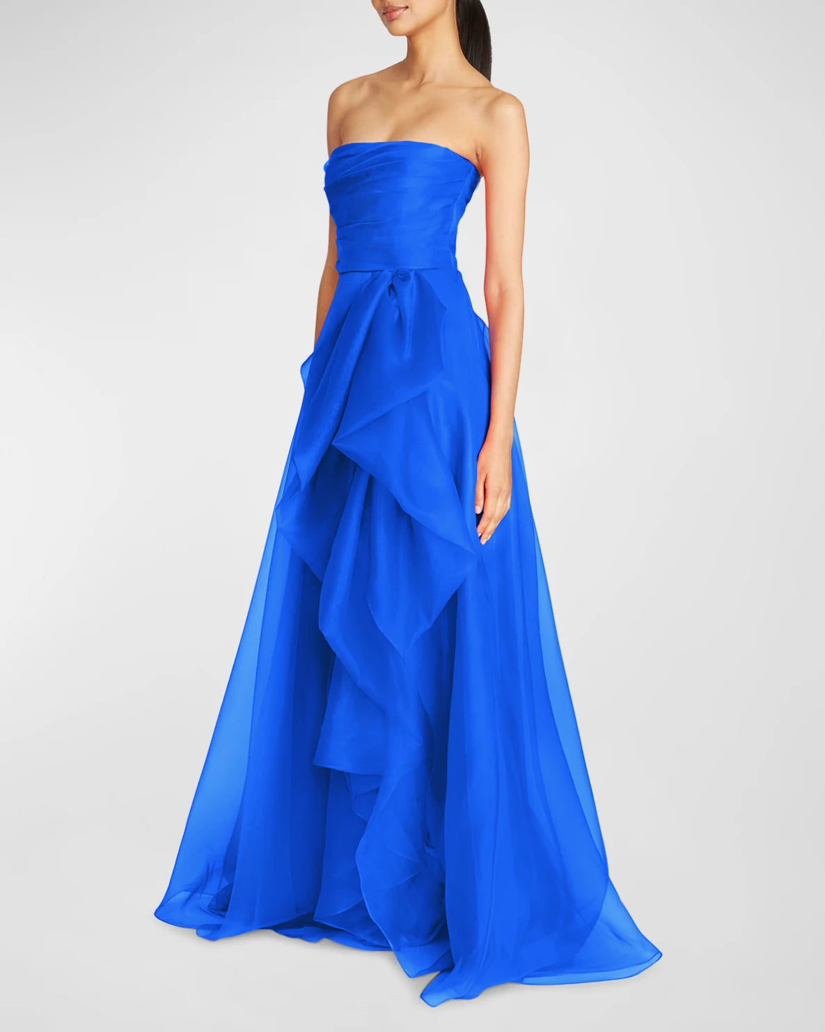 Aline Strapless Chiffon FloorLength Ruffled Formal Evening Dress Draped Gown