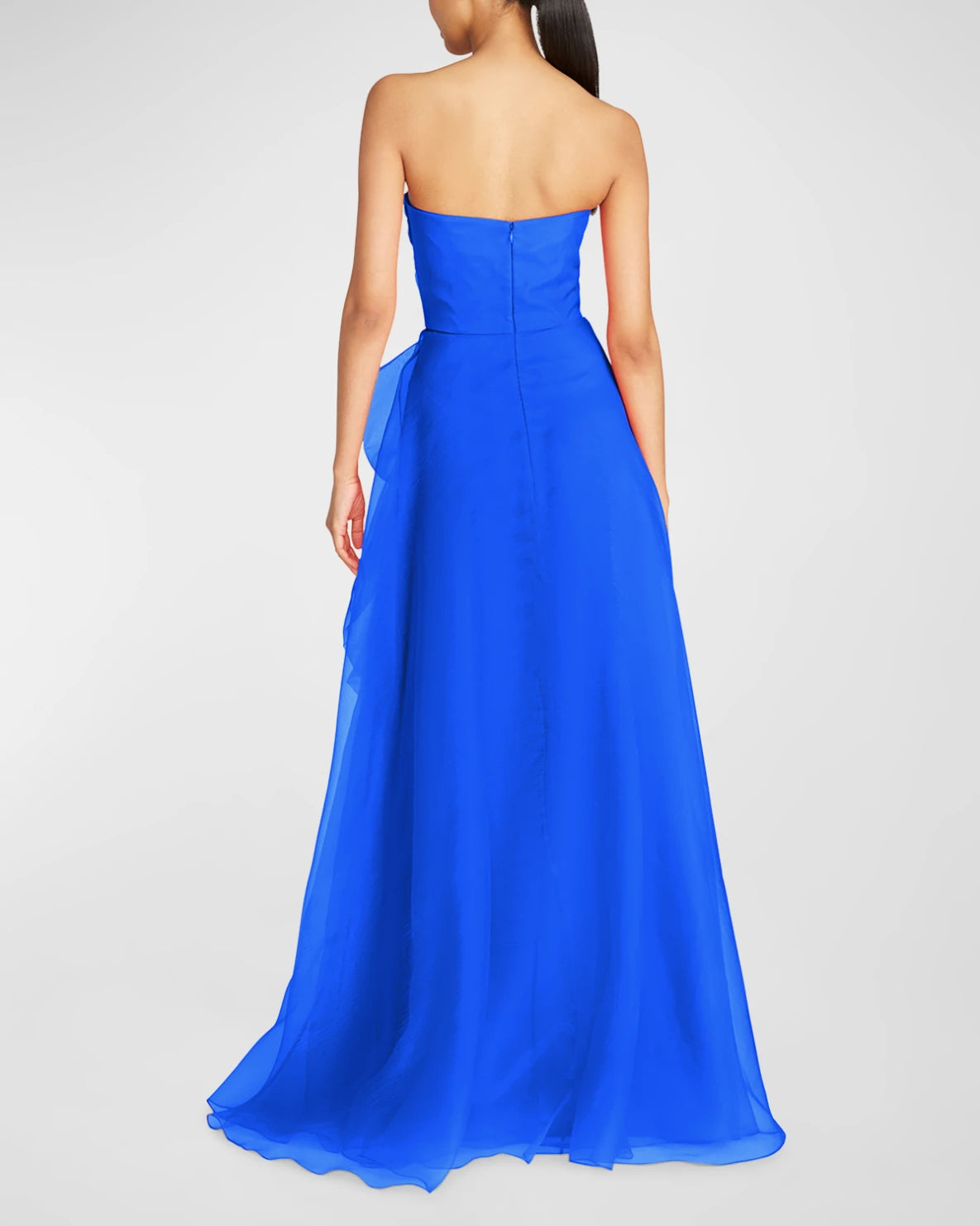 Aline Strapless Chiffon FloorLength Ruffled Formal Evening Dress Draped Gown
