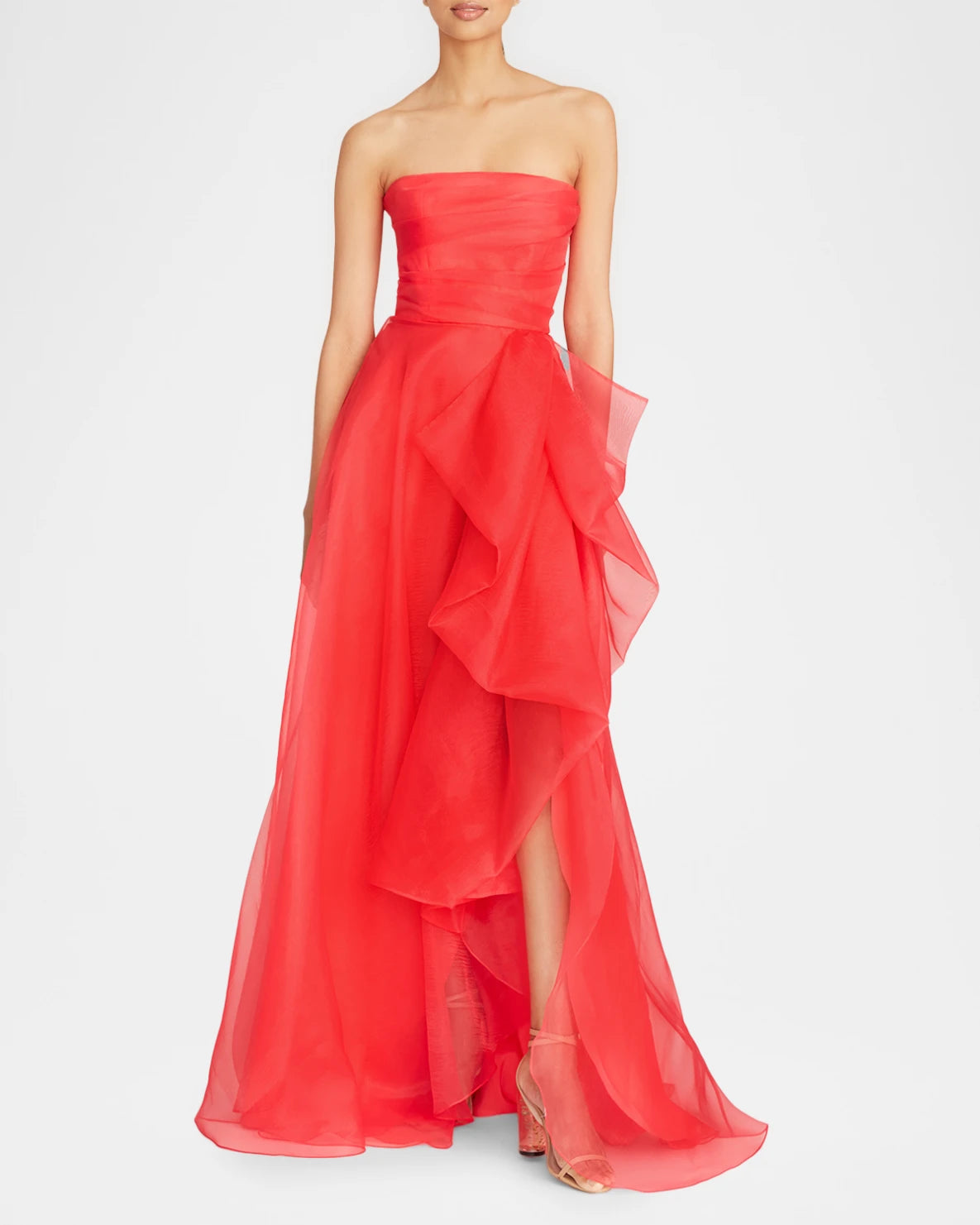 Aline Strapless Chiffon FloorLength Ruffled Formal Evening Dress Draped Gown