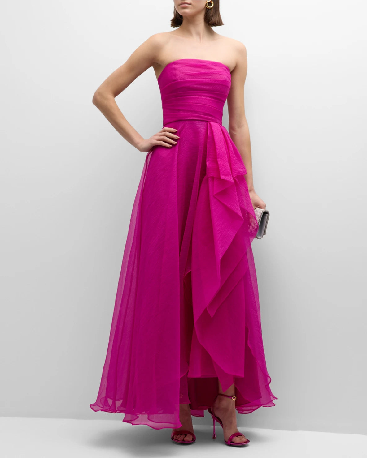 Aline Strapless Chiffon FloorLength Ruffled Formal Evening Dress Draped Gown