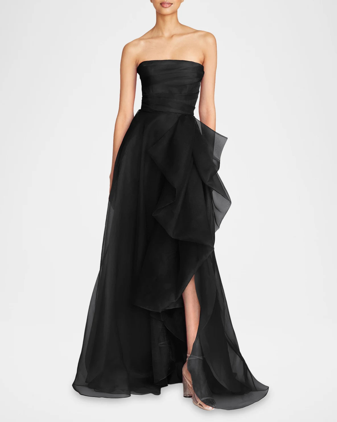 Aline Strapless Chiffon FloorLength Ruffled Formal Evening Dress Draped Gown