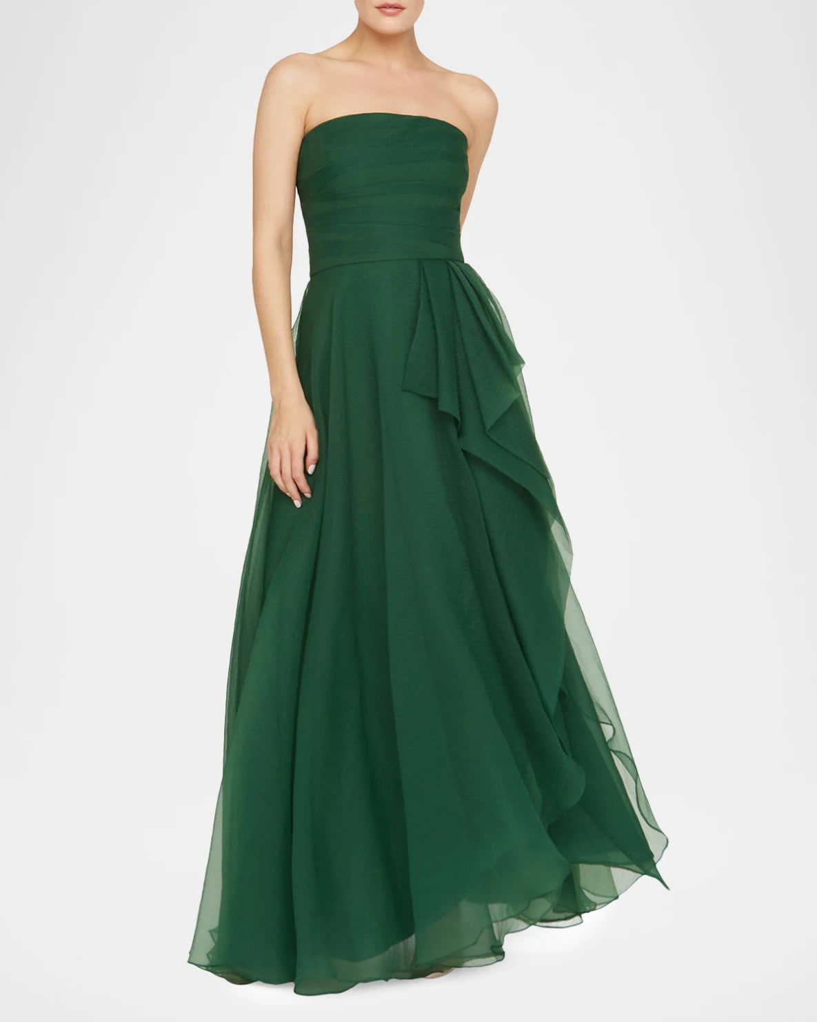 Aline Strapless Chiffon FloorLength Ruffled Formal Evening Dress Draped Gown