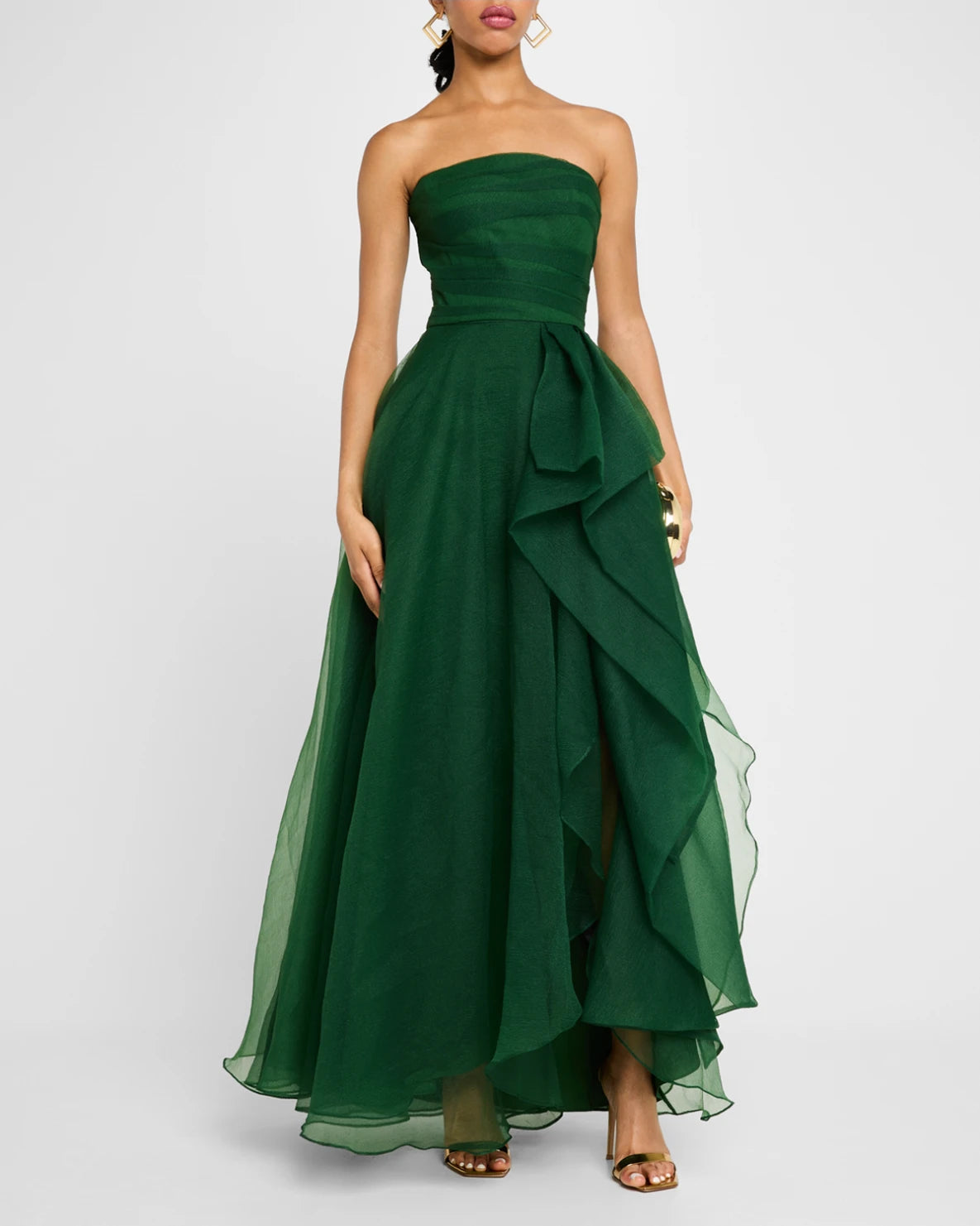 Aline Strapless Chiffon FloorLength Ruffled Formal Evening Dress Draped Gown