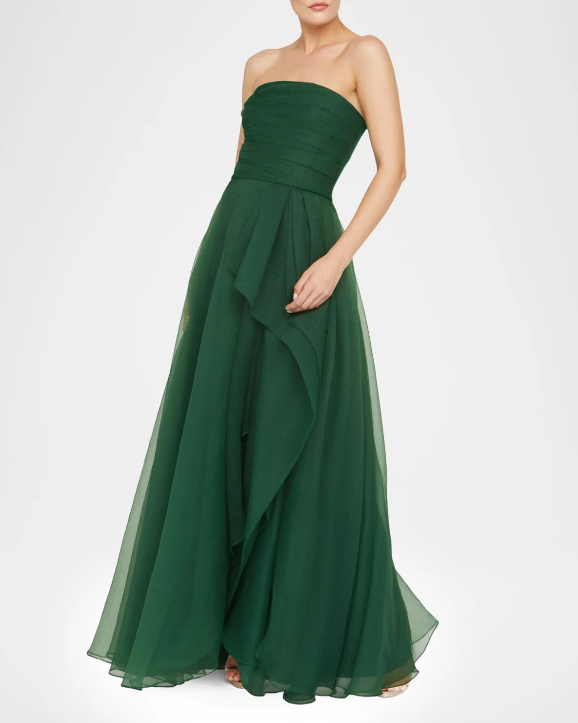 Aline Strapless Chiffon FloorLength Ruffled Formal Evening Dress Draped Gown