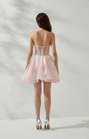 Stunning Aline Strapless Heart Collar Sequin Mesh Short Corset Homecoming Dress