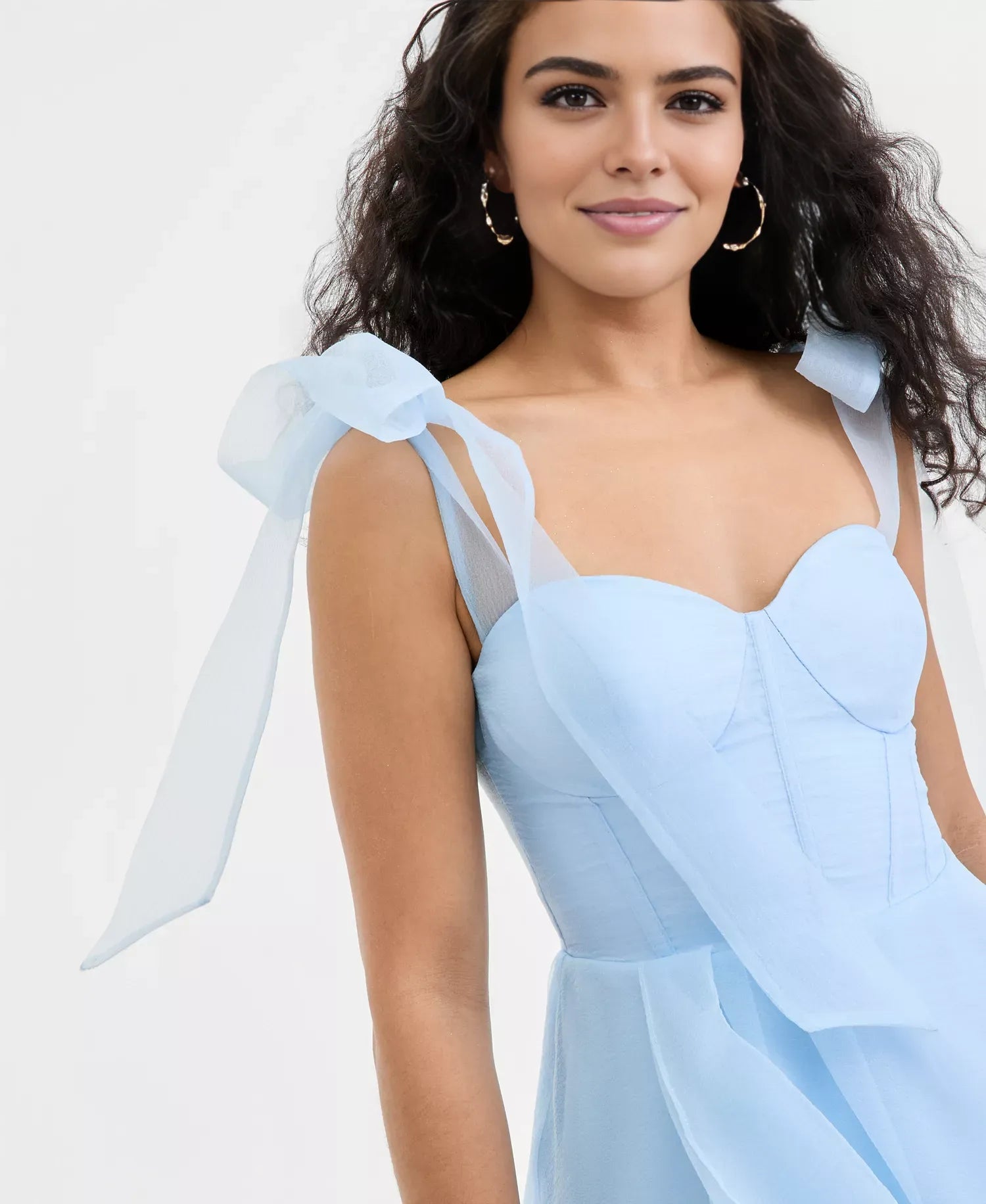 Vestido de fiesta Aline Sweetheart Organza hasta el suelo con corpiño tipo corsé y tirantes anudables
