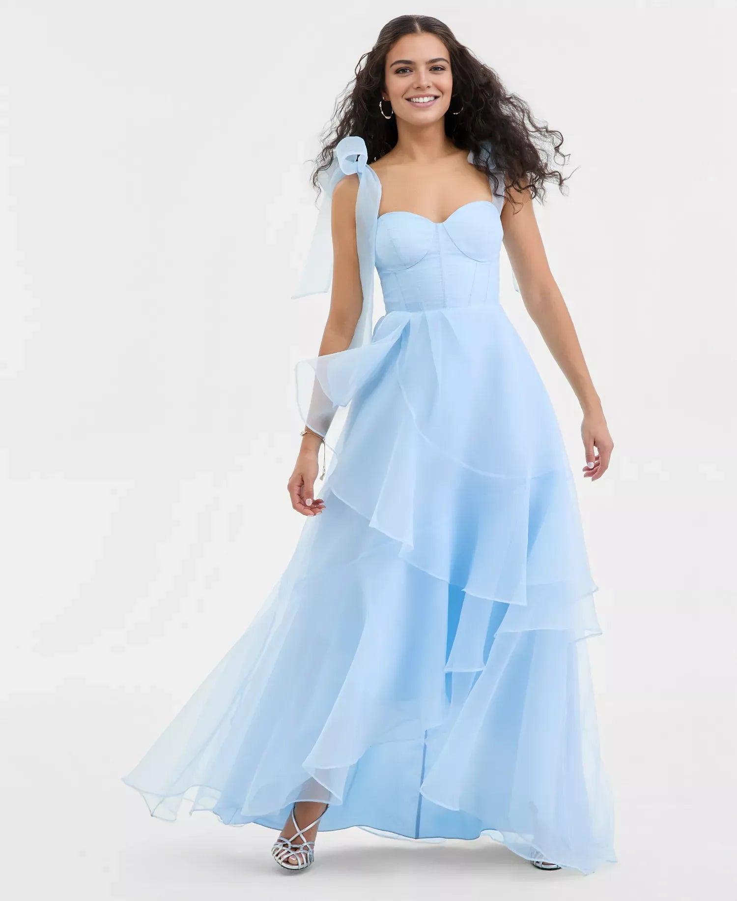Vestido de fiesta Aline Sweetheart Organza hasta el suelo con corpiño tipo corsé y tirantes anudables