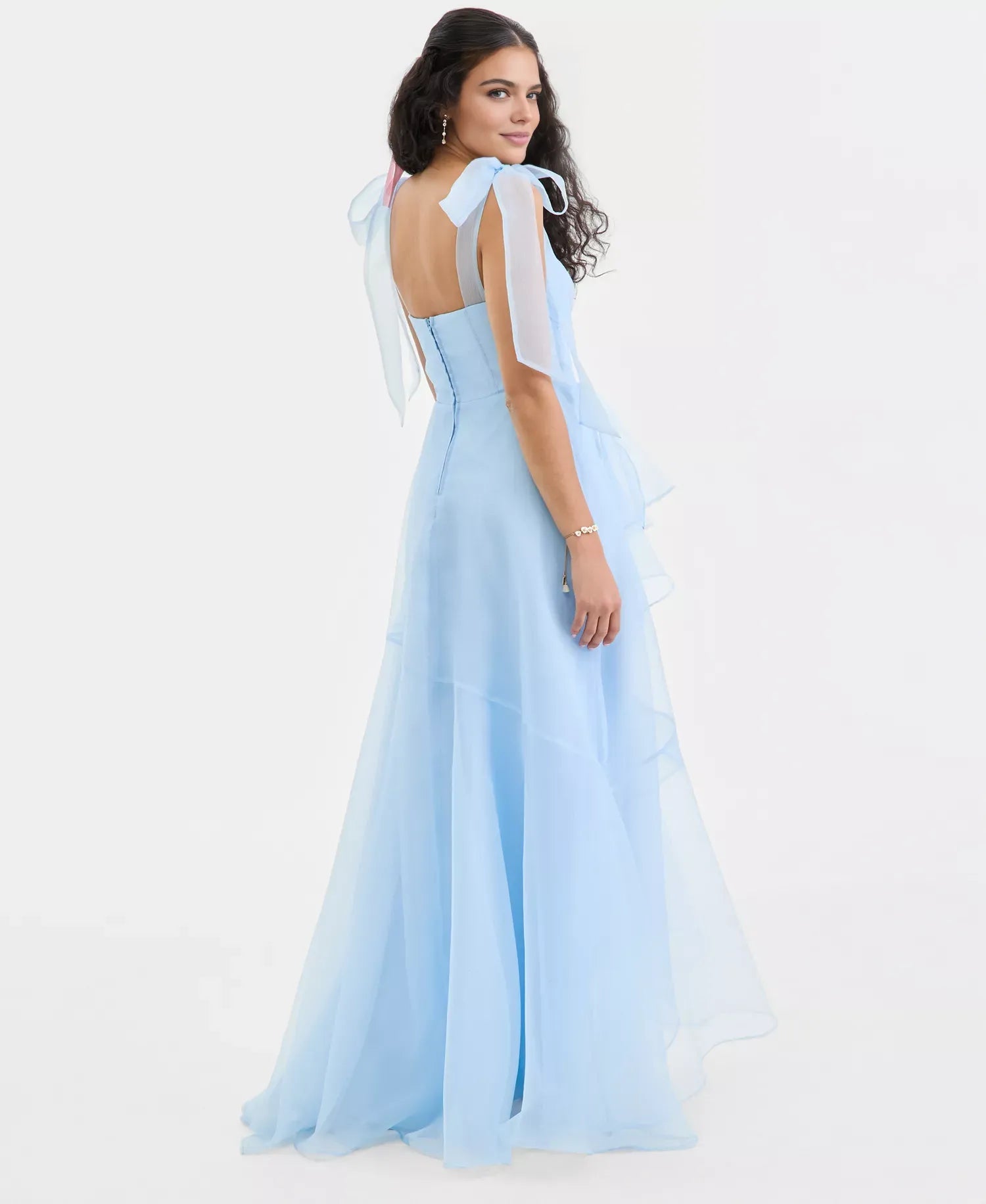 Vestido de fiesta Aline Sweetheart Organza hasta el suelo con corpiño tipo corsé y tirantes anudables