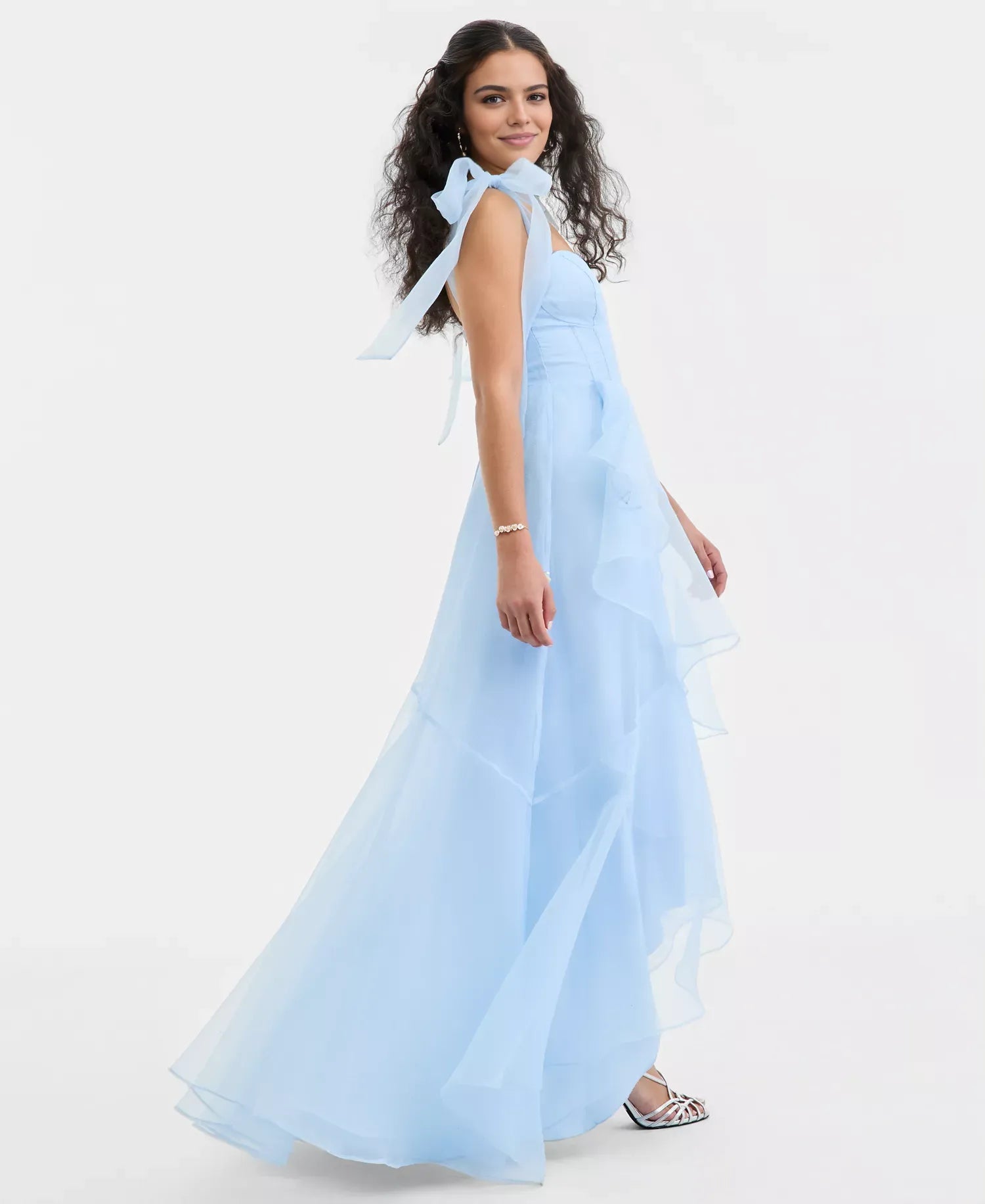 Vestido de fiesta Aline Sweetheart Organza hasta el suelo con corpiño tipo corsé y tirantes anudables