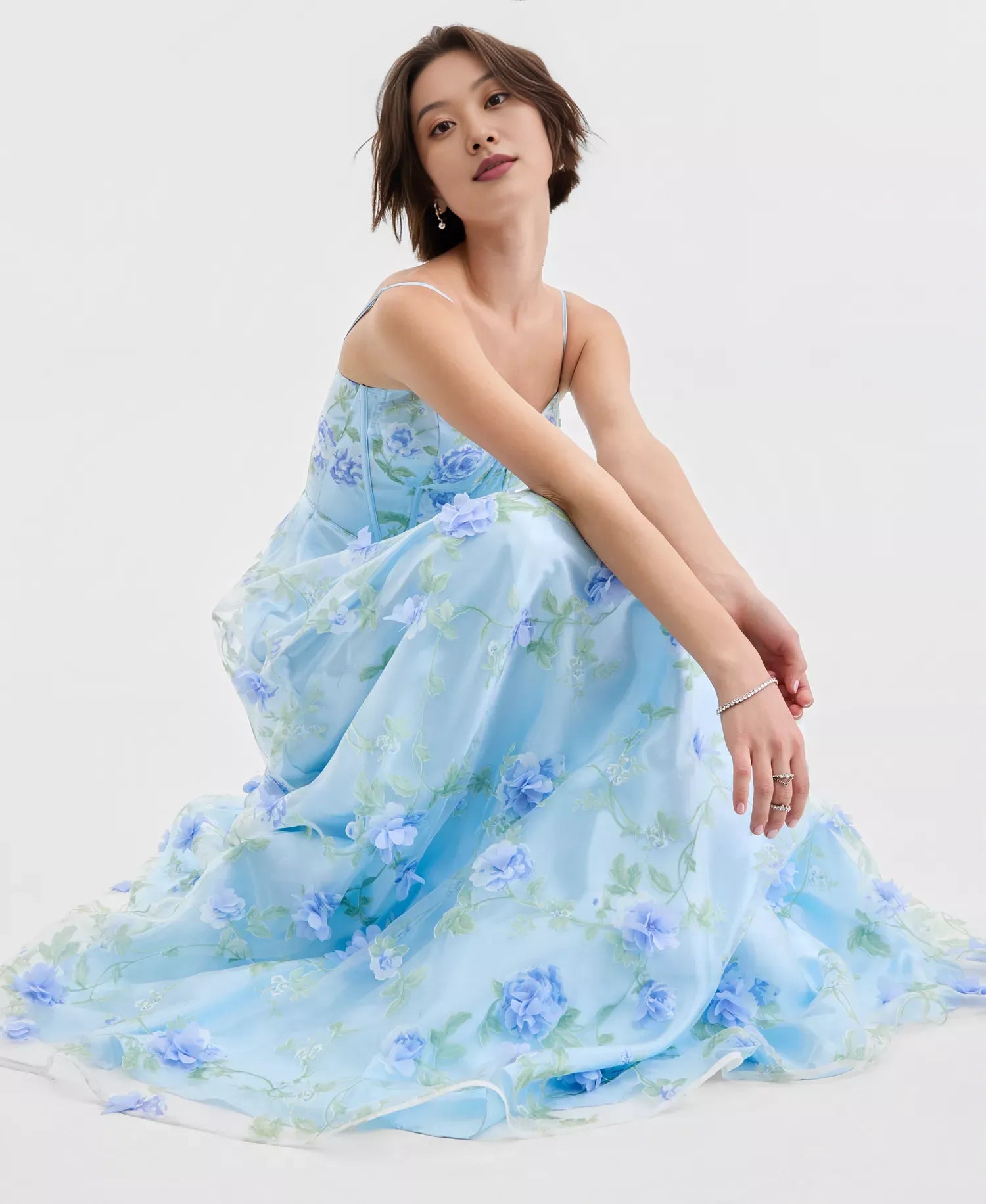 Vestido de fiesta con corsé de organza, corte en A, adornado con flores 3D, modelo Sweetheart