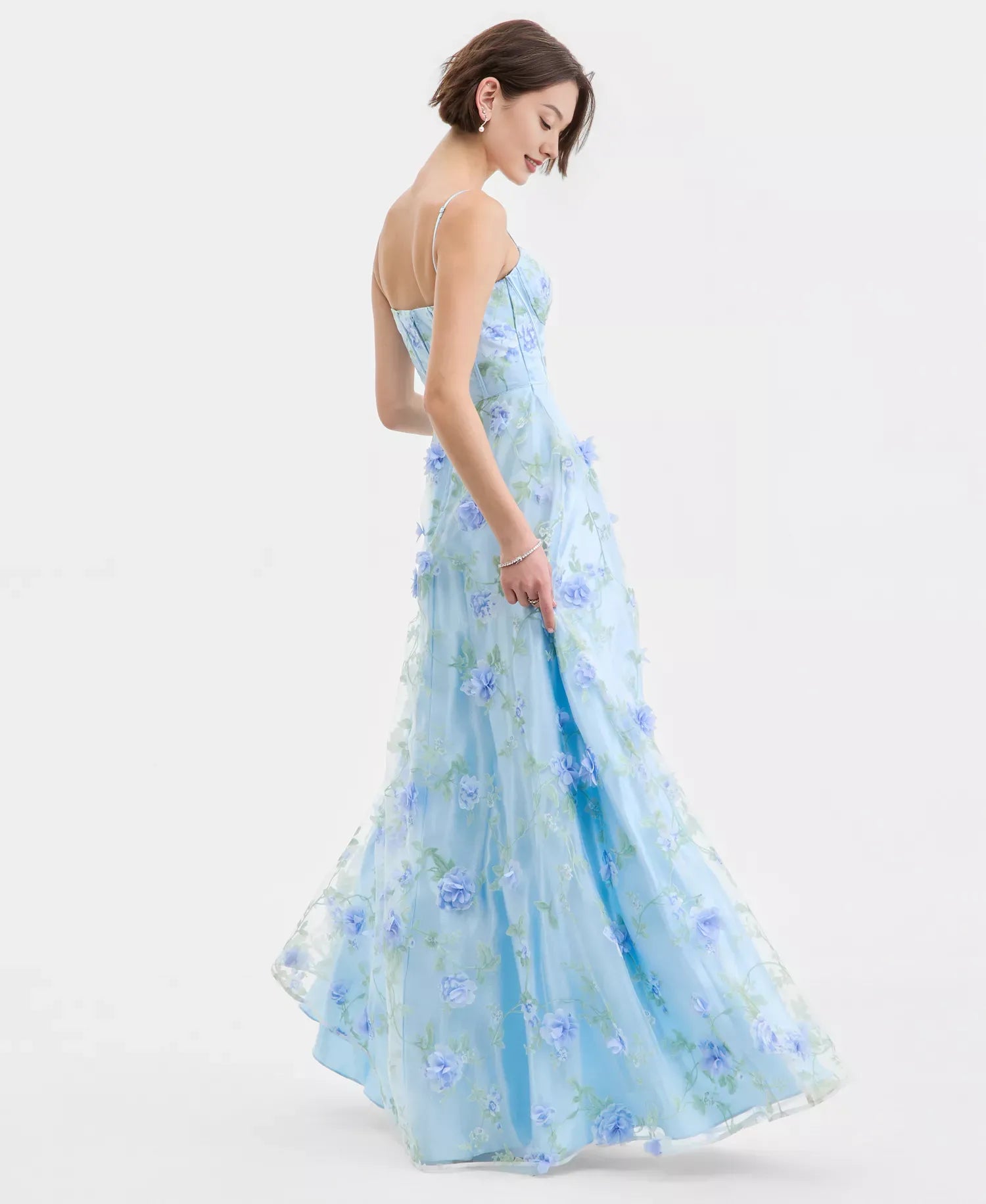 Vestido de fiesta con corsé de organza, corte en A, adornado con flores 3D, modelo Sweetheart