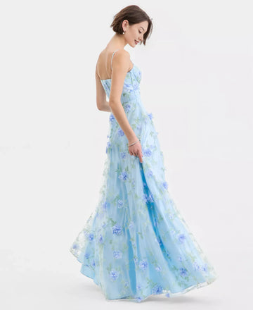 Aline Sweetheart Organza 3D Floral Embellished Gown Corset Prom Dress