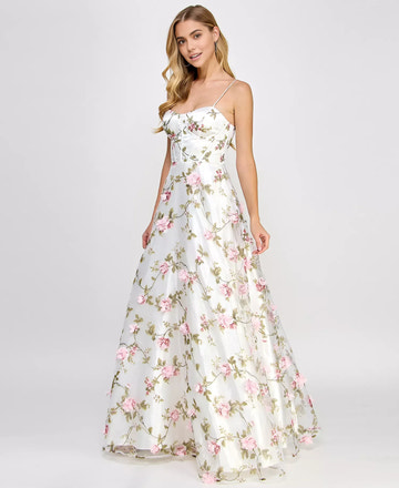 Aline Sweetheart Organza 3D Floral Embellished Gown Corset Prom Dress